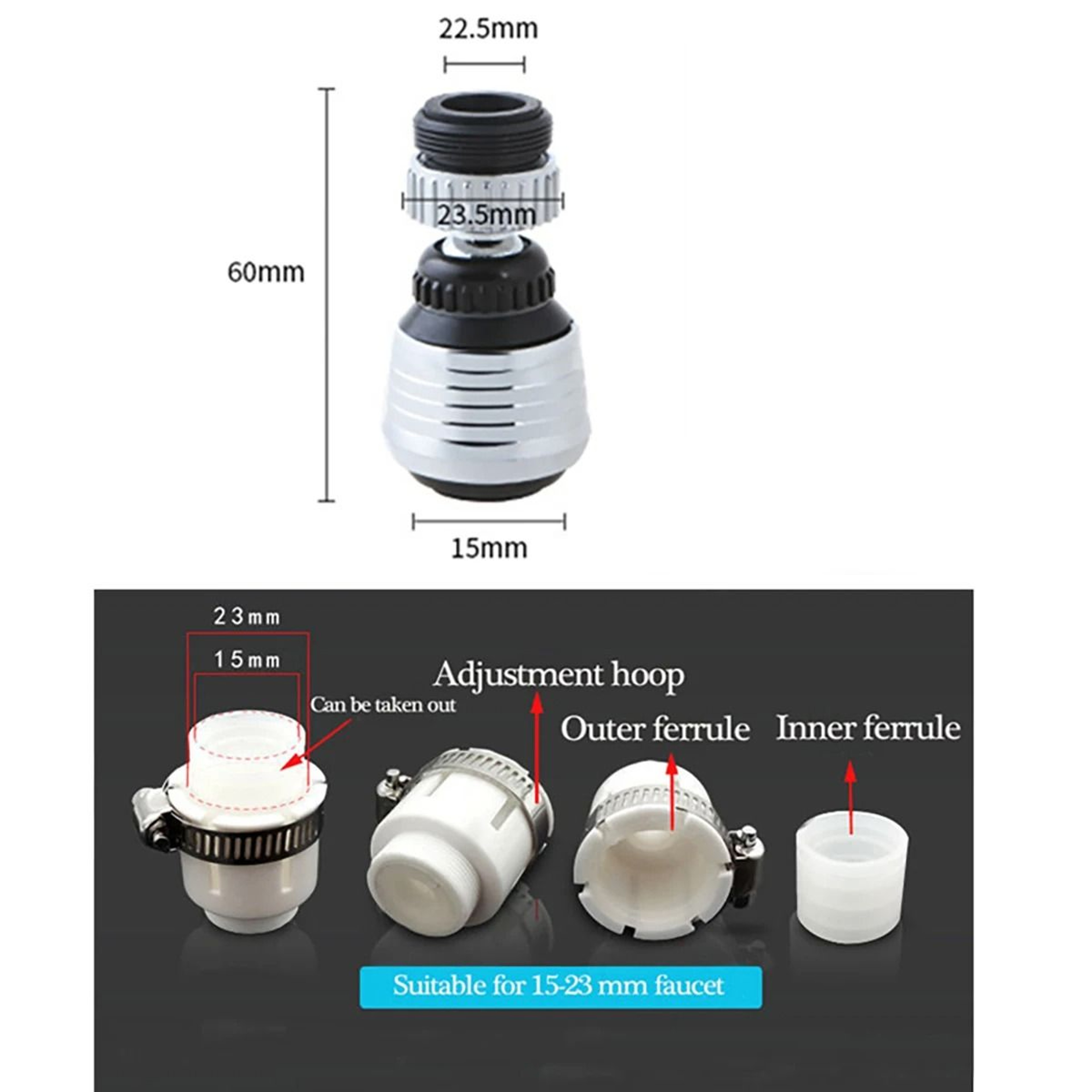 360 Degree Rotating Faucet Extender Splash Proof Water Saving Adapter 4