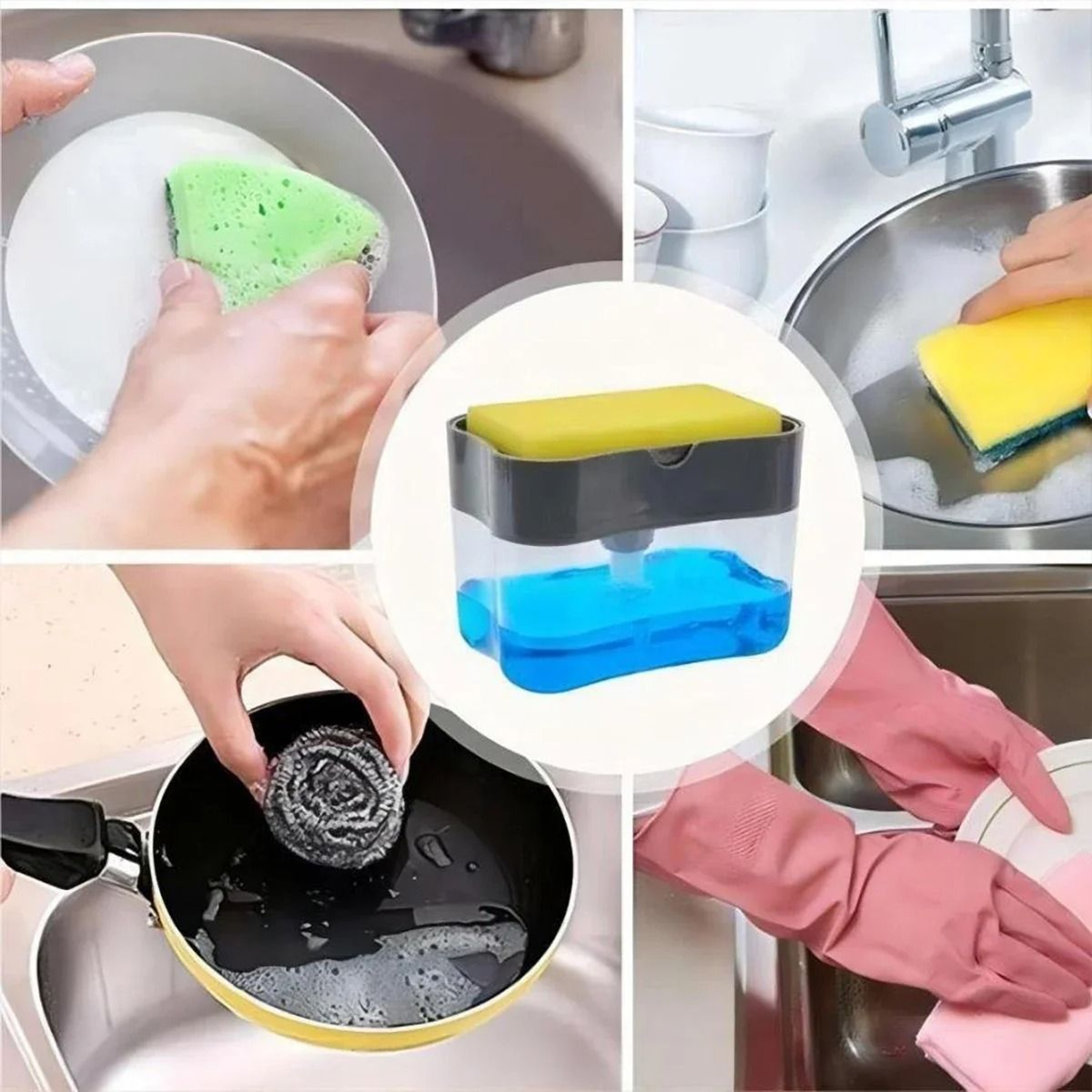 Press Soap Dispenser Box With Sponge Holder For Kitchen And Bathroom 5
