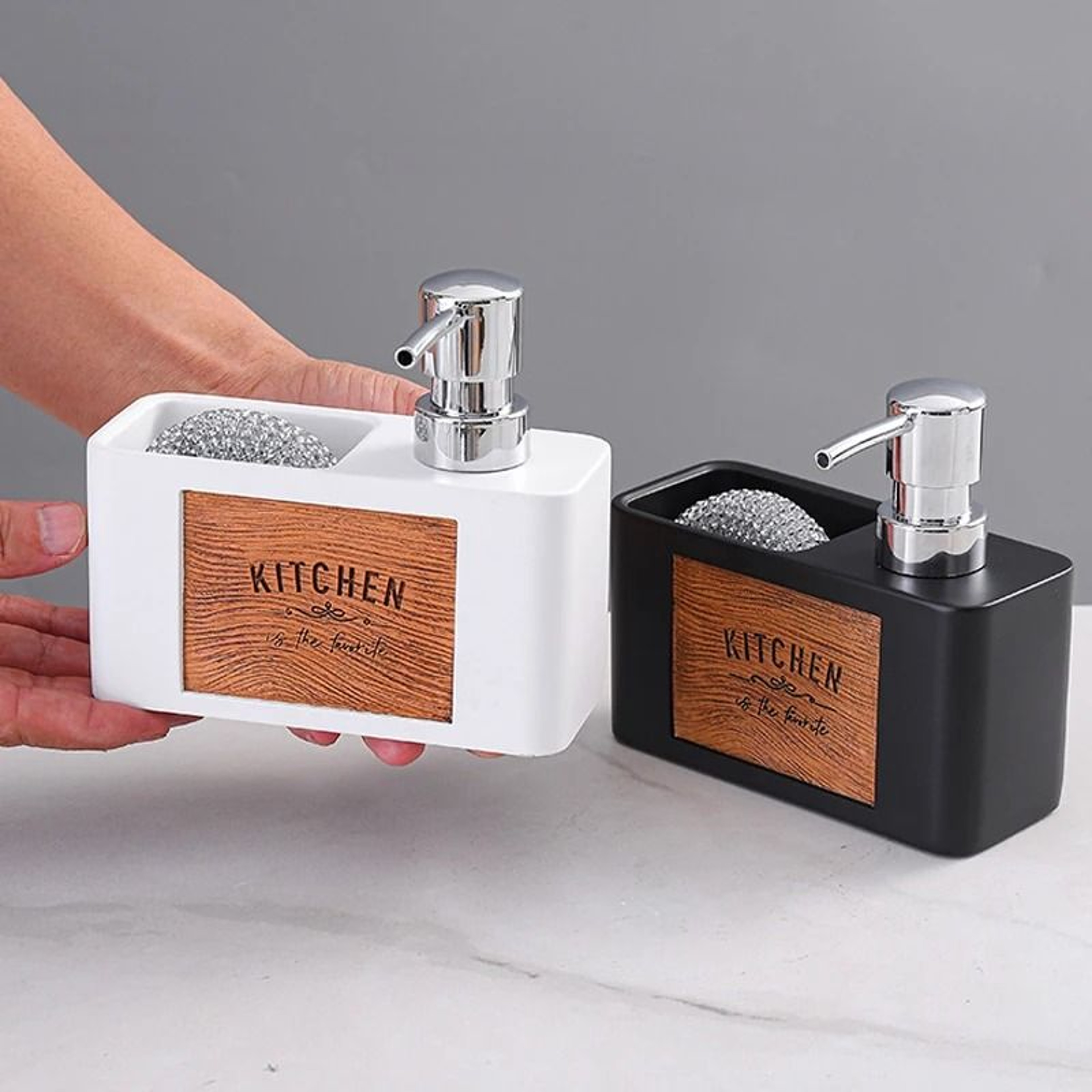 Kitchen Soap Dispenser With Sponge Holder For Hand And Dish Soap 1