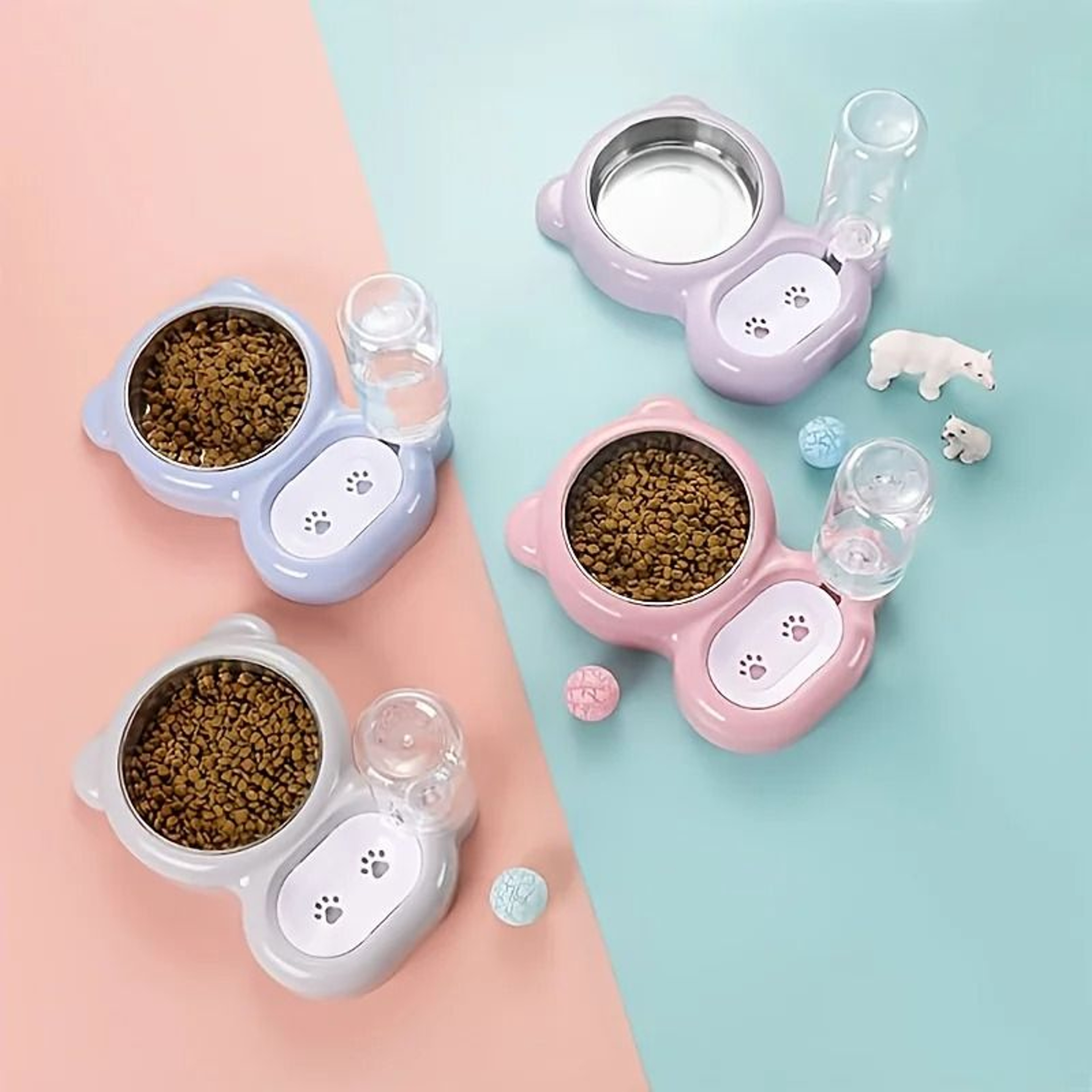 Double Cat Bowl Set With Automatic Water Dispenser 2