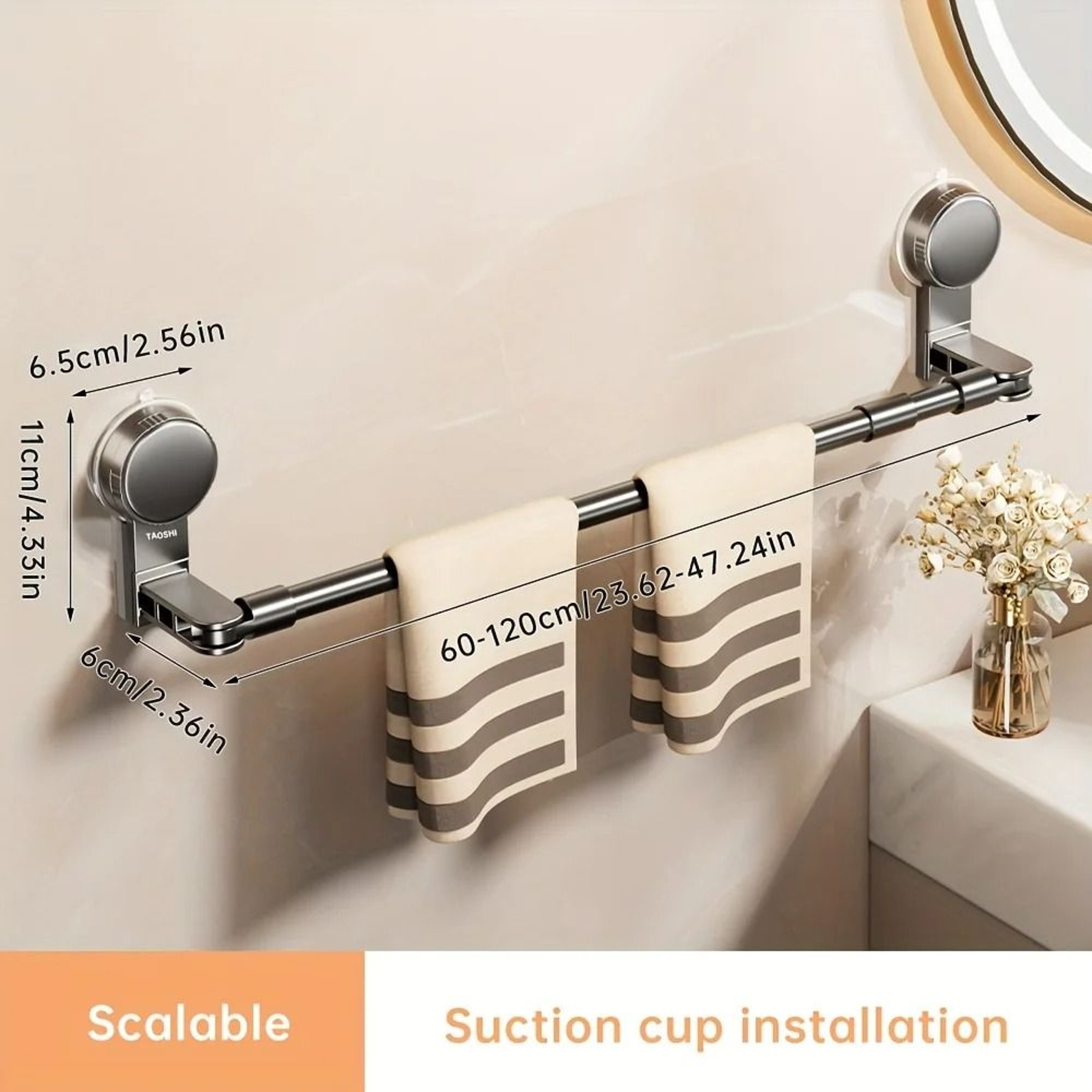 Retractable Aluminum Towel And Lid Storage Rack With Suction Mount 10