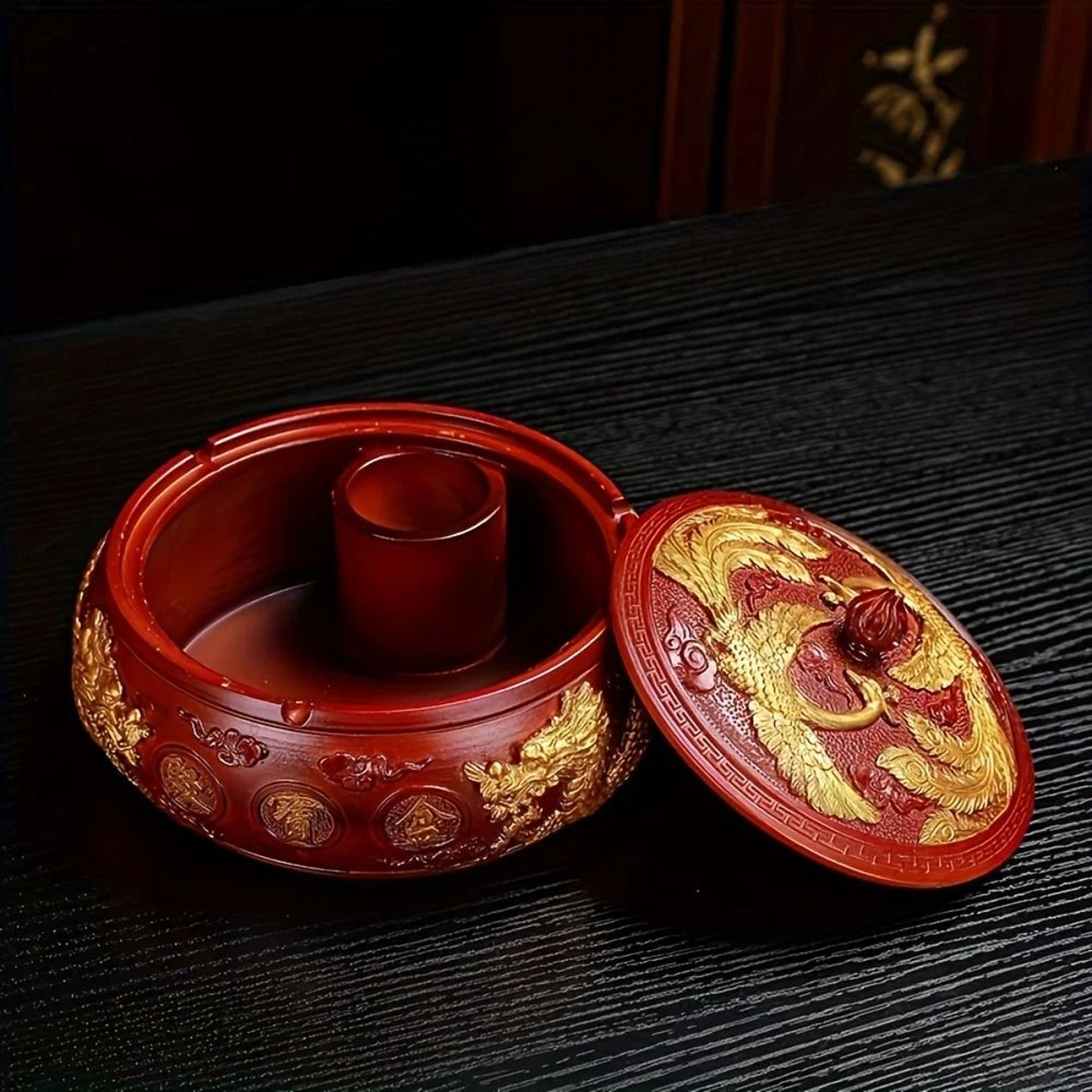 Modern Resin Round Ashtray With Lid  AntiFly Design For Home And Office Decor 5