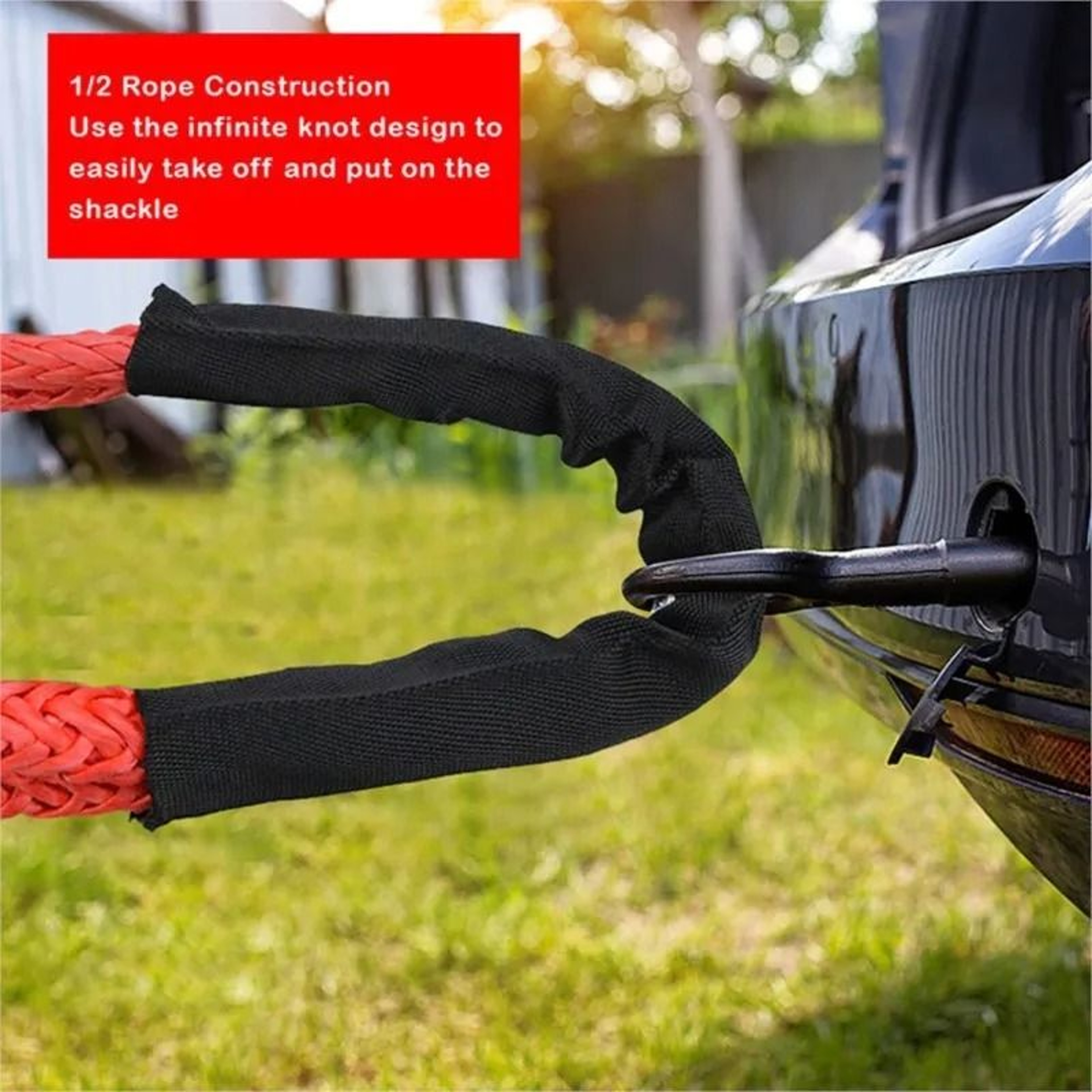 Synthetic Soft Tow Rope With Protective Sleeve  55000 LBS Recovery Shackle For Jeep Truck SUV 4