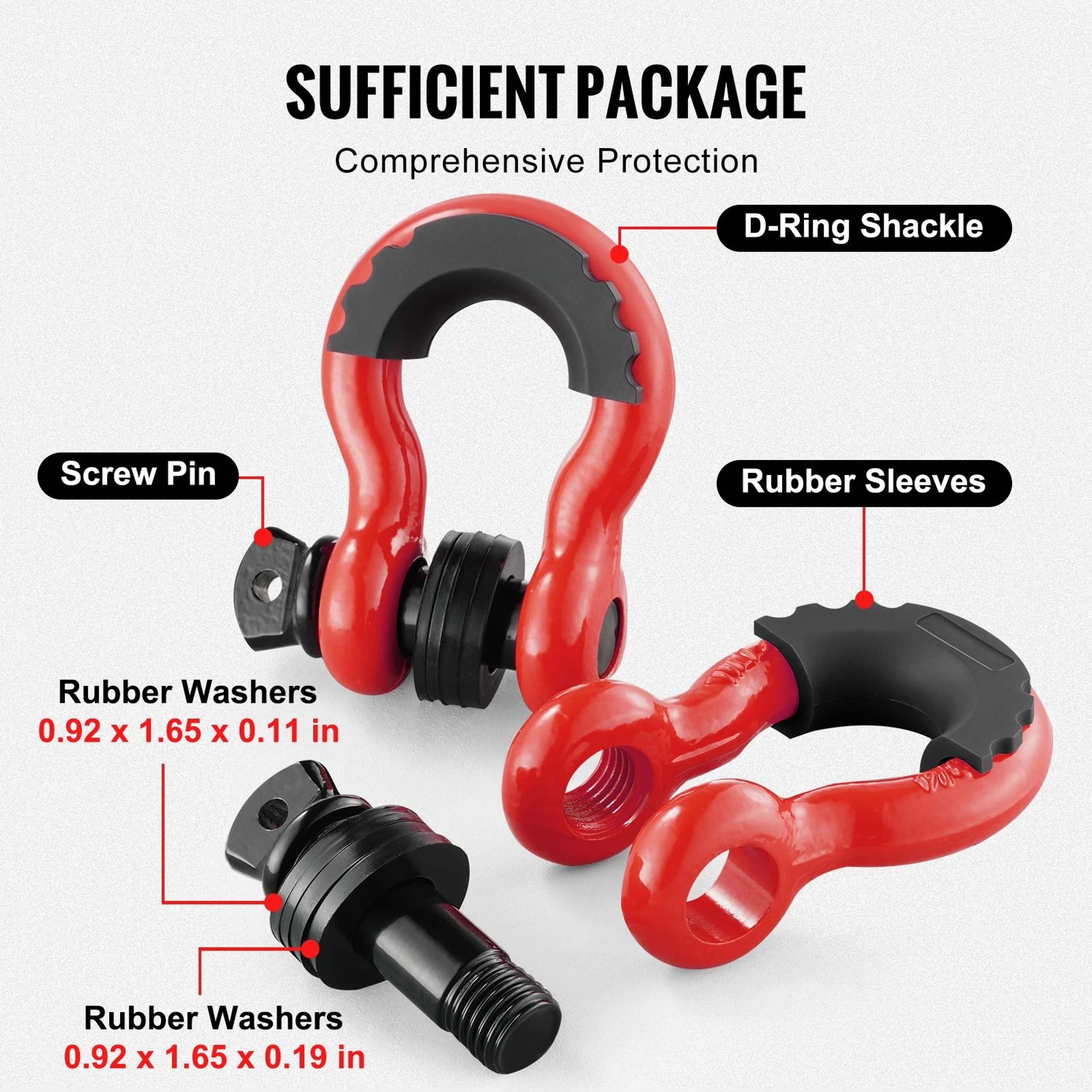 HeavyDuty 34 Inch DRing Shackles 2Pack  62832 Lb Break Strength Bow Shackles With Isolators Washers 4