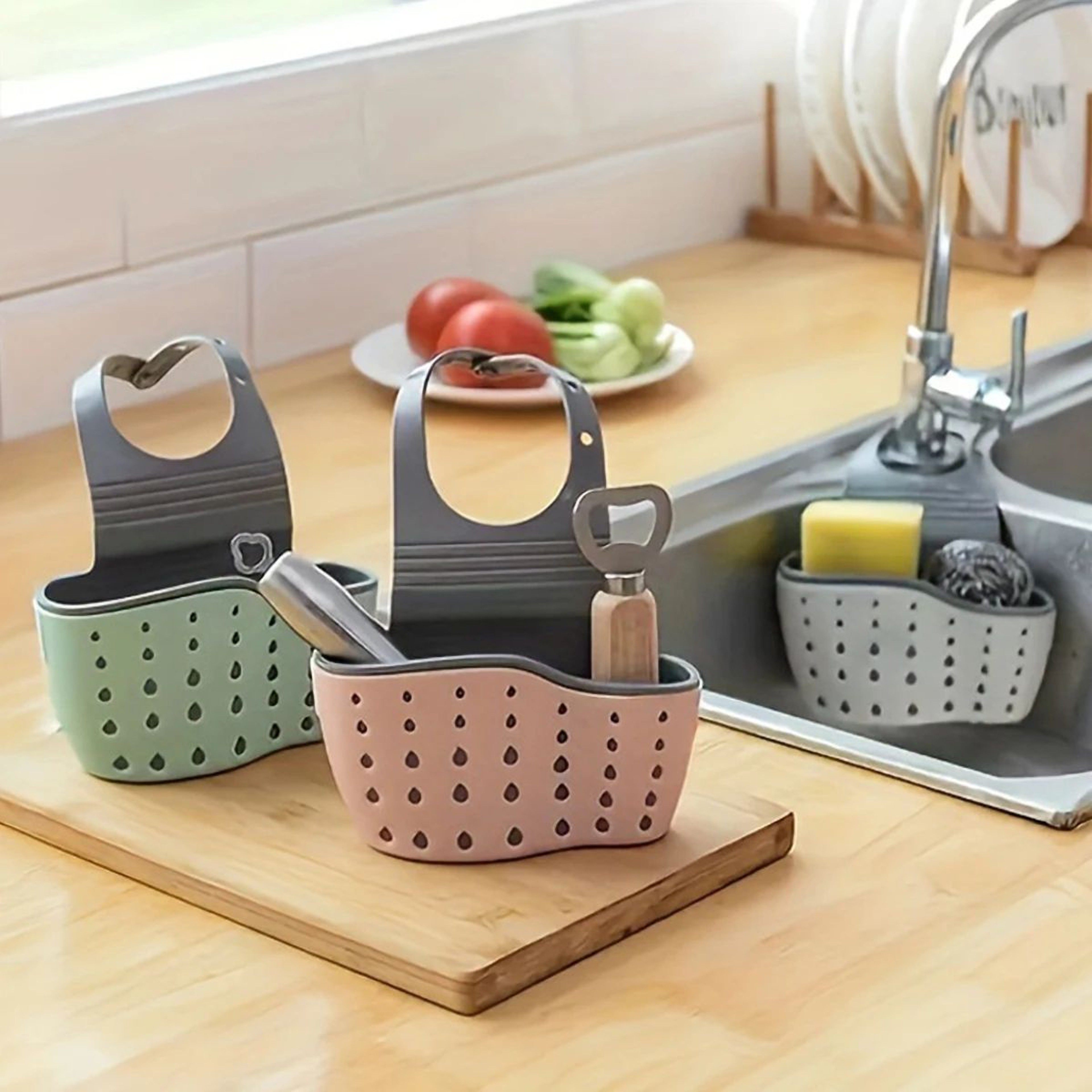 Hanging Sink Drain Basket Adjustable Sponge And Soap Holder 0