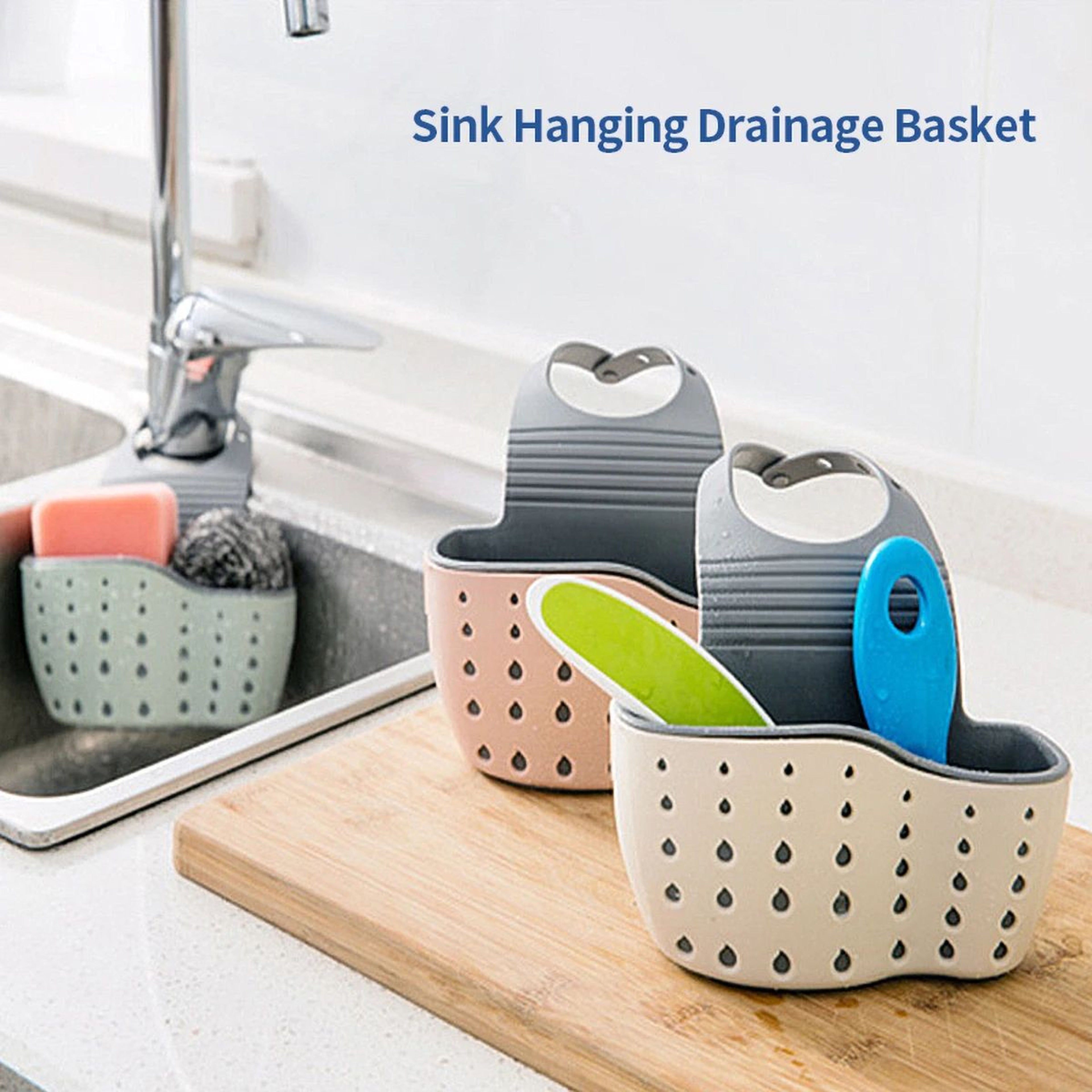 Hanging Sink Drain Basket Adjustable Sponge And Soap Holder 4