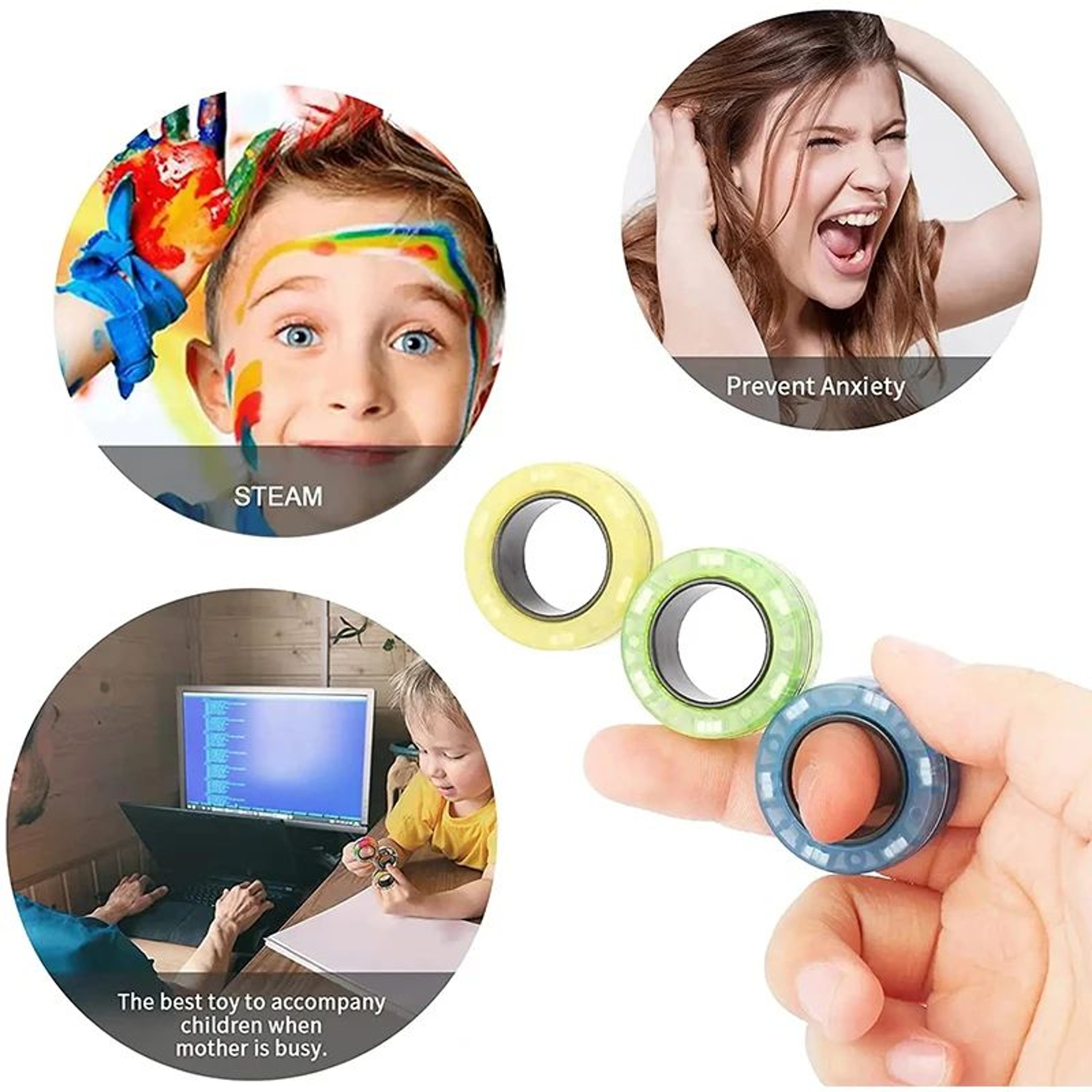 Magnetic Fidget Spinner Rings Set 3PCS Stress Relief Toy For Adults And Kids 2