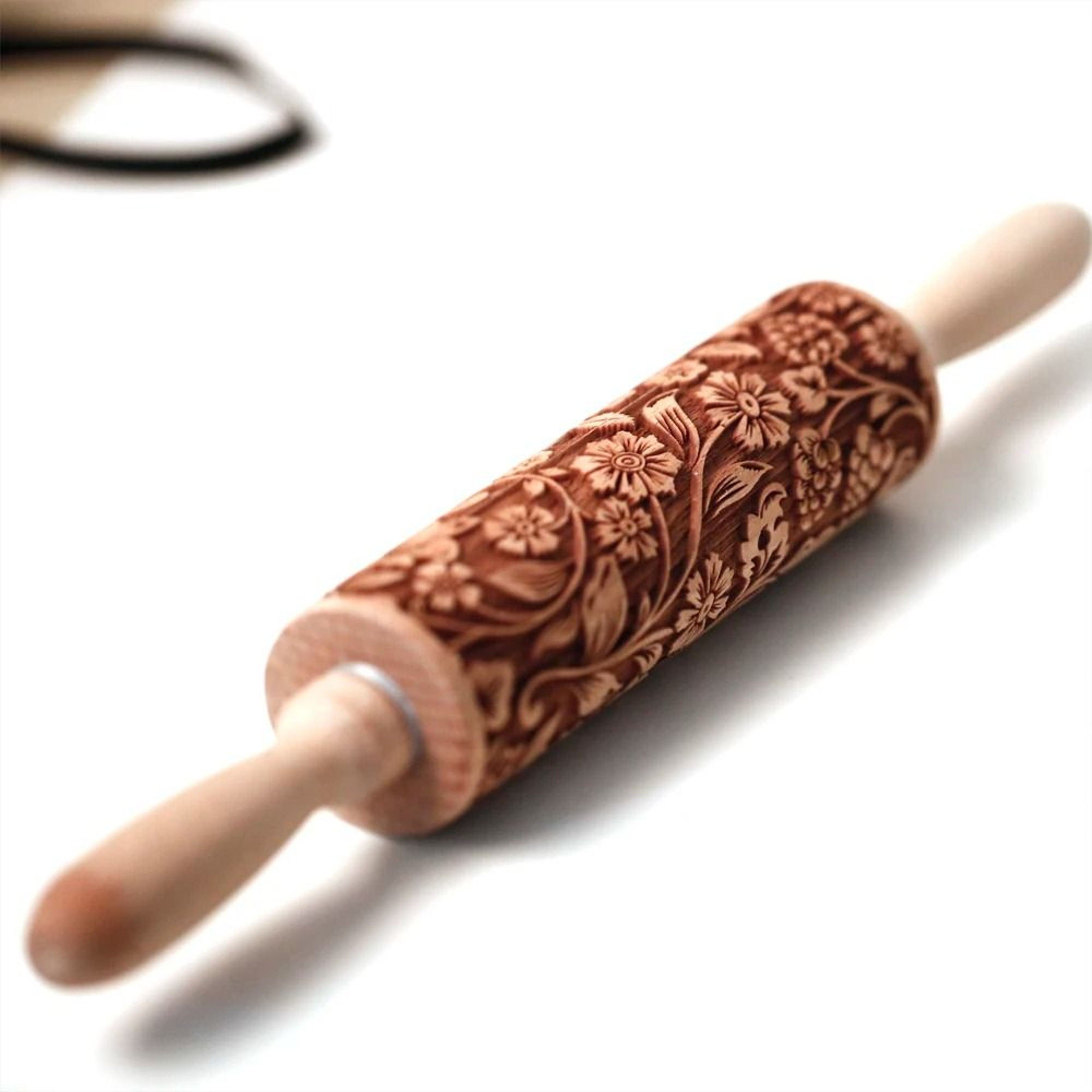 European Retro Flower Embossed Wooden Rolling Pin  Deep Engraved 3D Cookie Mold For Baking 7