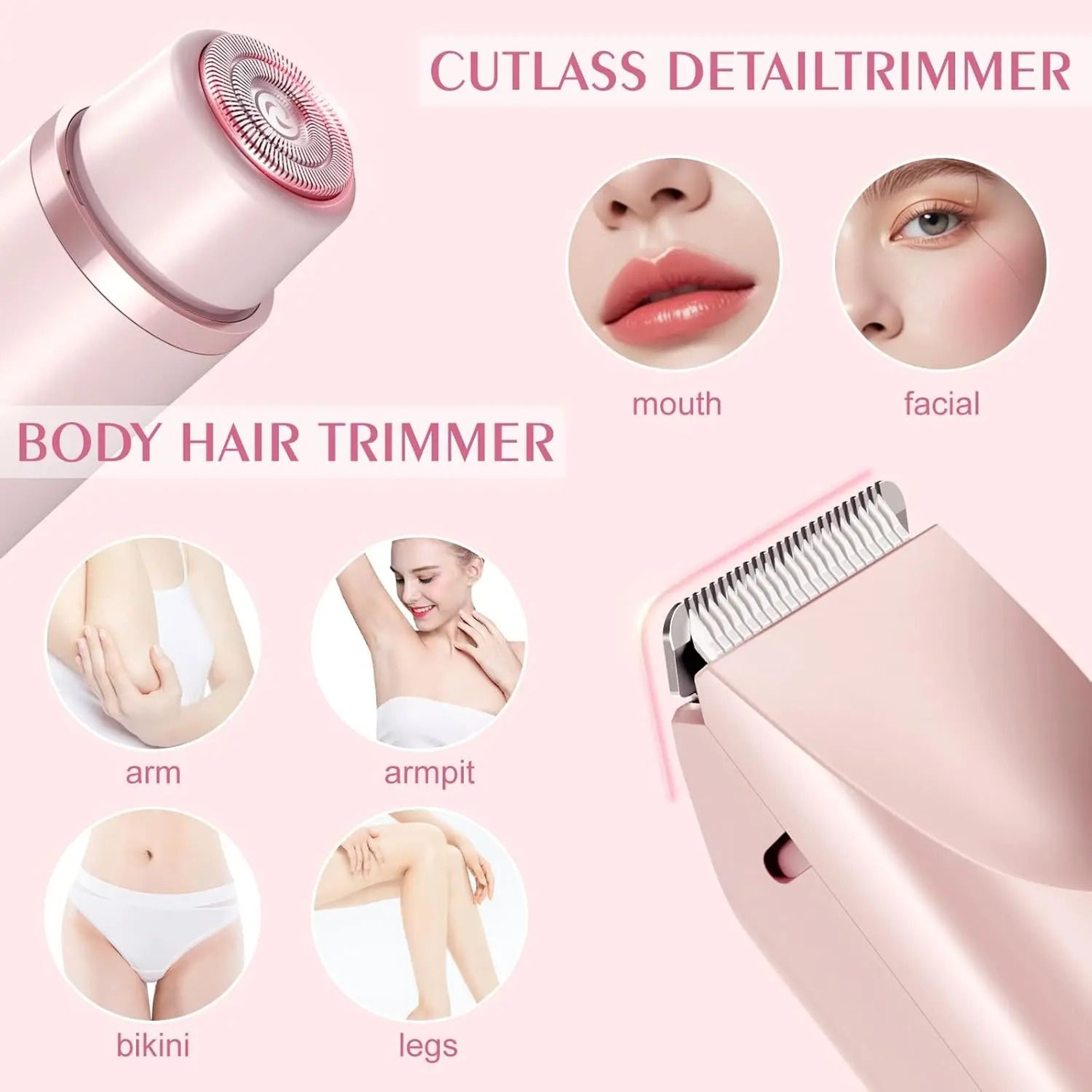 Rechargeable Womens Electric Razor  2in1 Painless Facial Leg And Bikini Trimmer With Dual Heads For 6