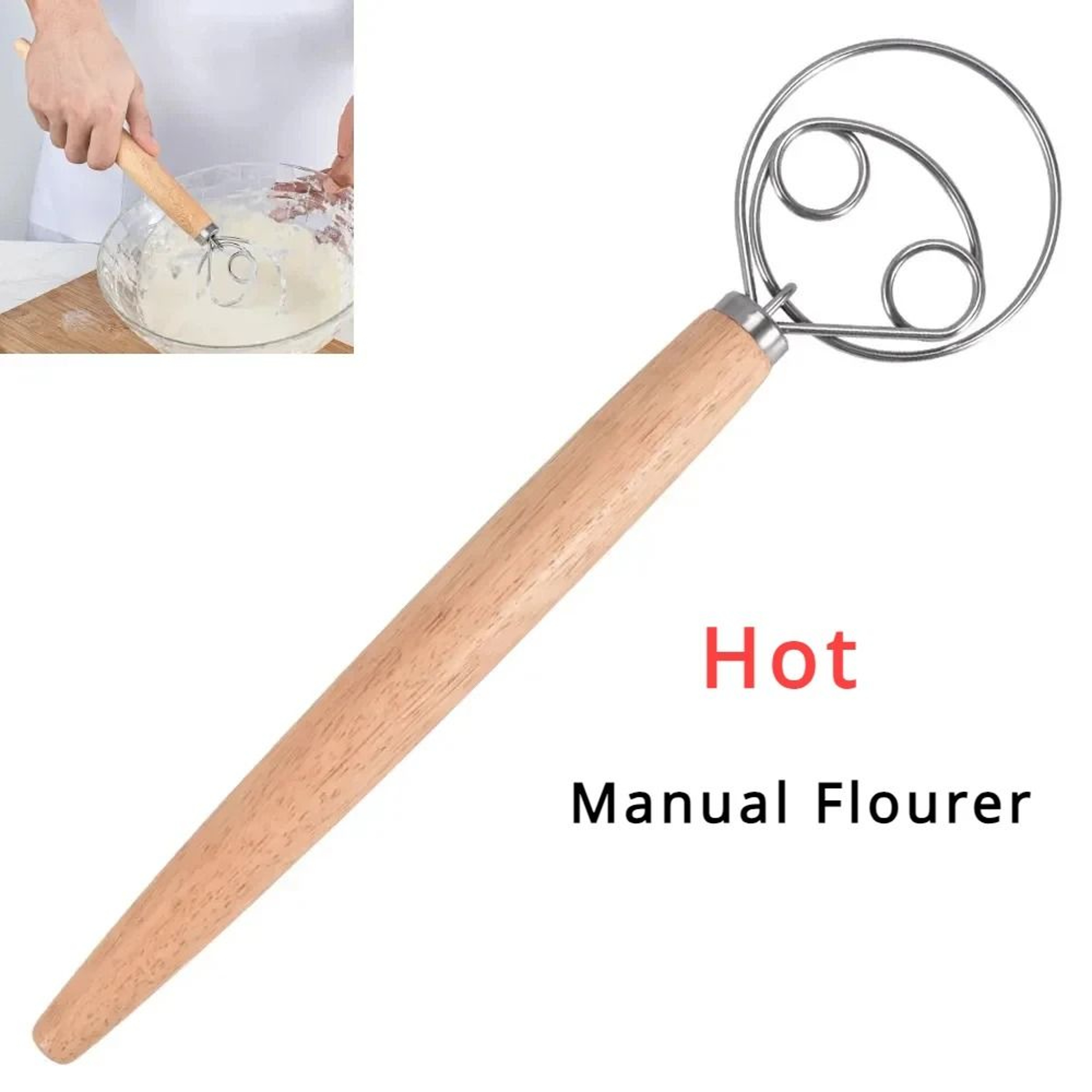 Stainless Steel Danish Dough Whisk With Wooden Handle  Artisan Bread And Pastry Mixer For Effortles 0