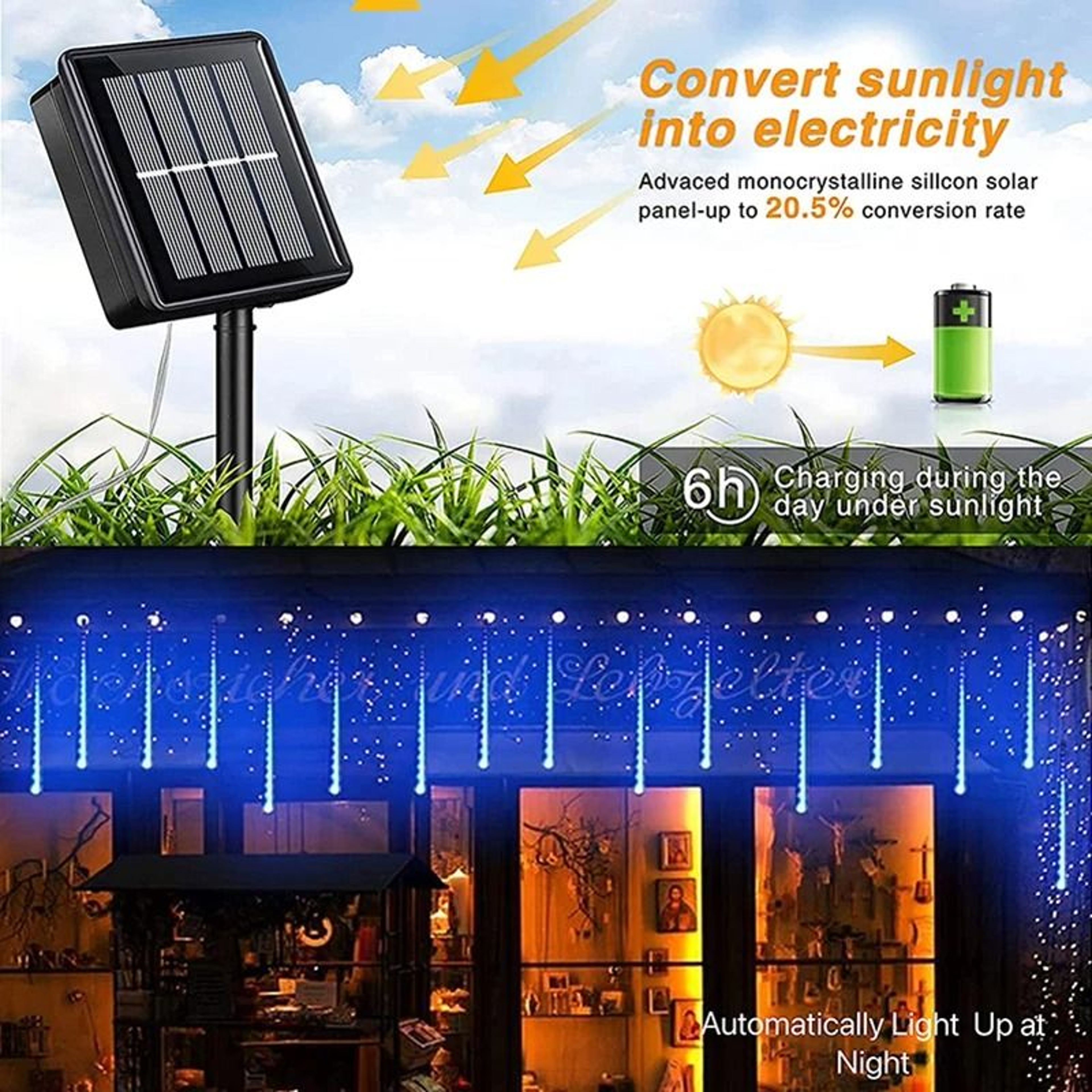 Solar Meteor Shower String Lights Waterproof Garden Decor For Christmas Weddings And Parties 4