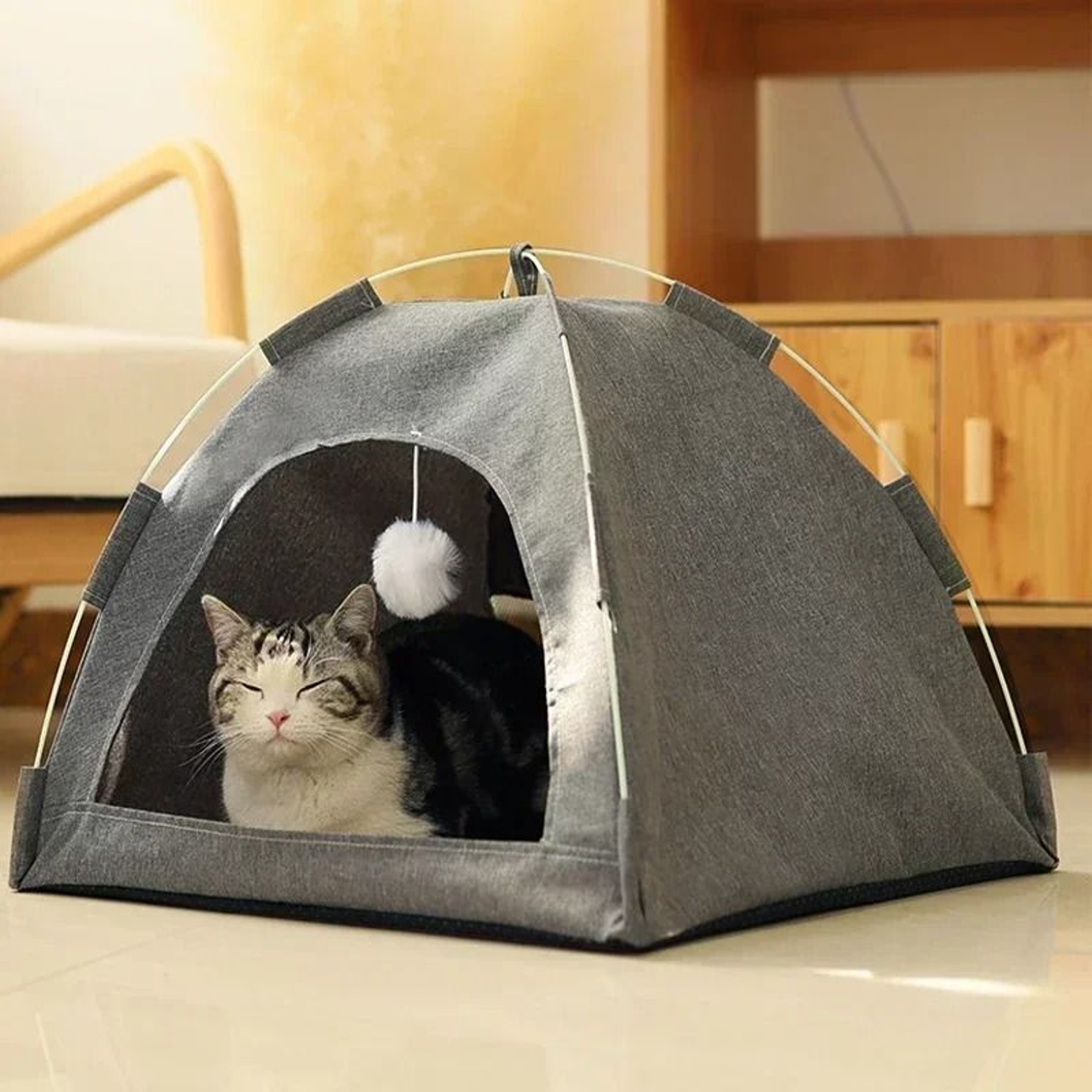 Pet Tent Bed Cat And Dog House SemiEnclosed Canvas Cave With Removable Cushion For Small To Large P 1