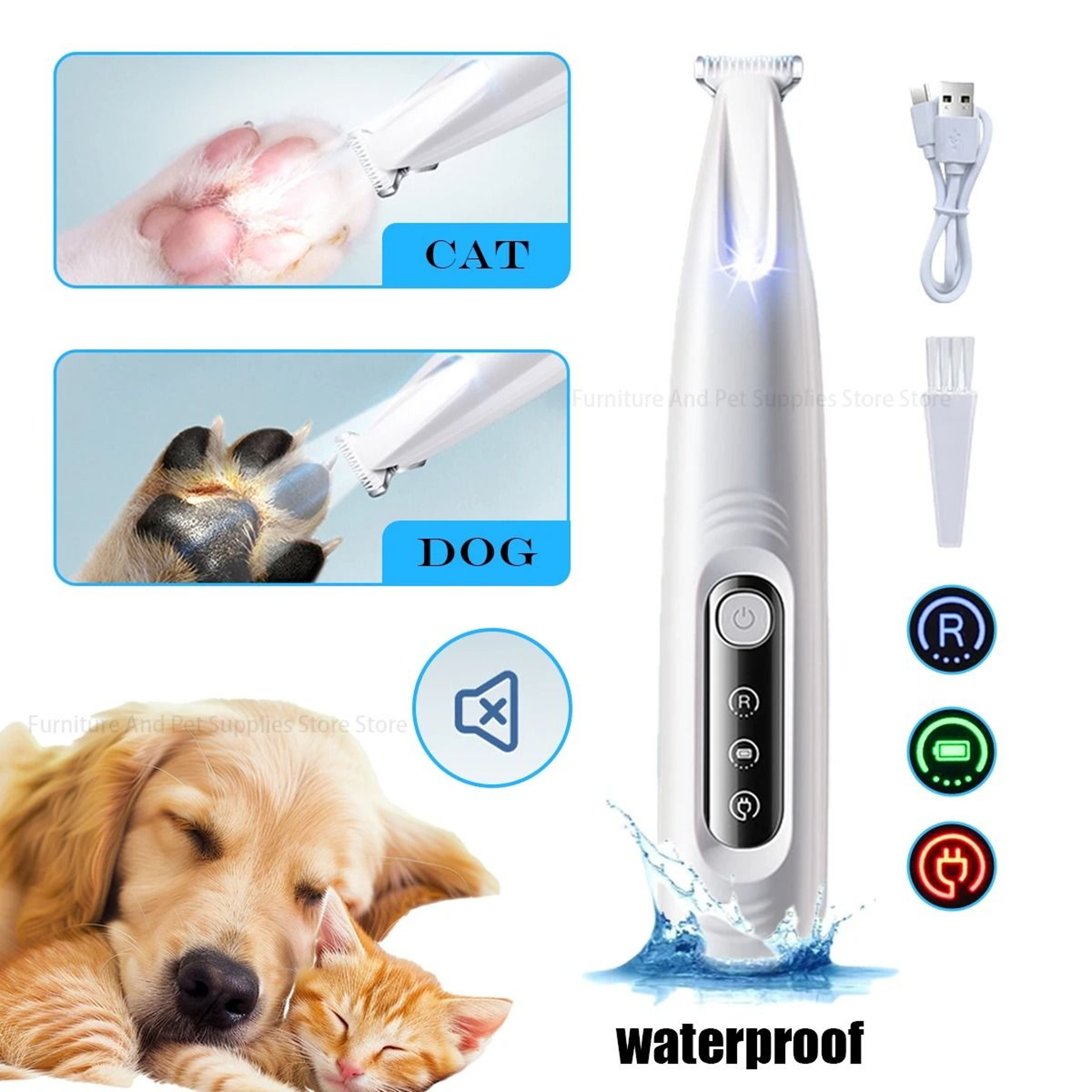 Waterproof Pet Paw Trimmer With LED Light And Display For Safe Precise Grooming 0