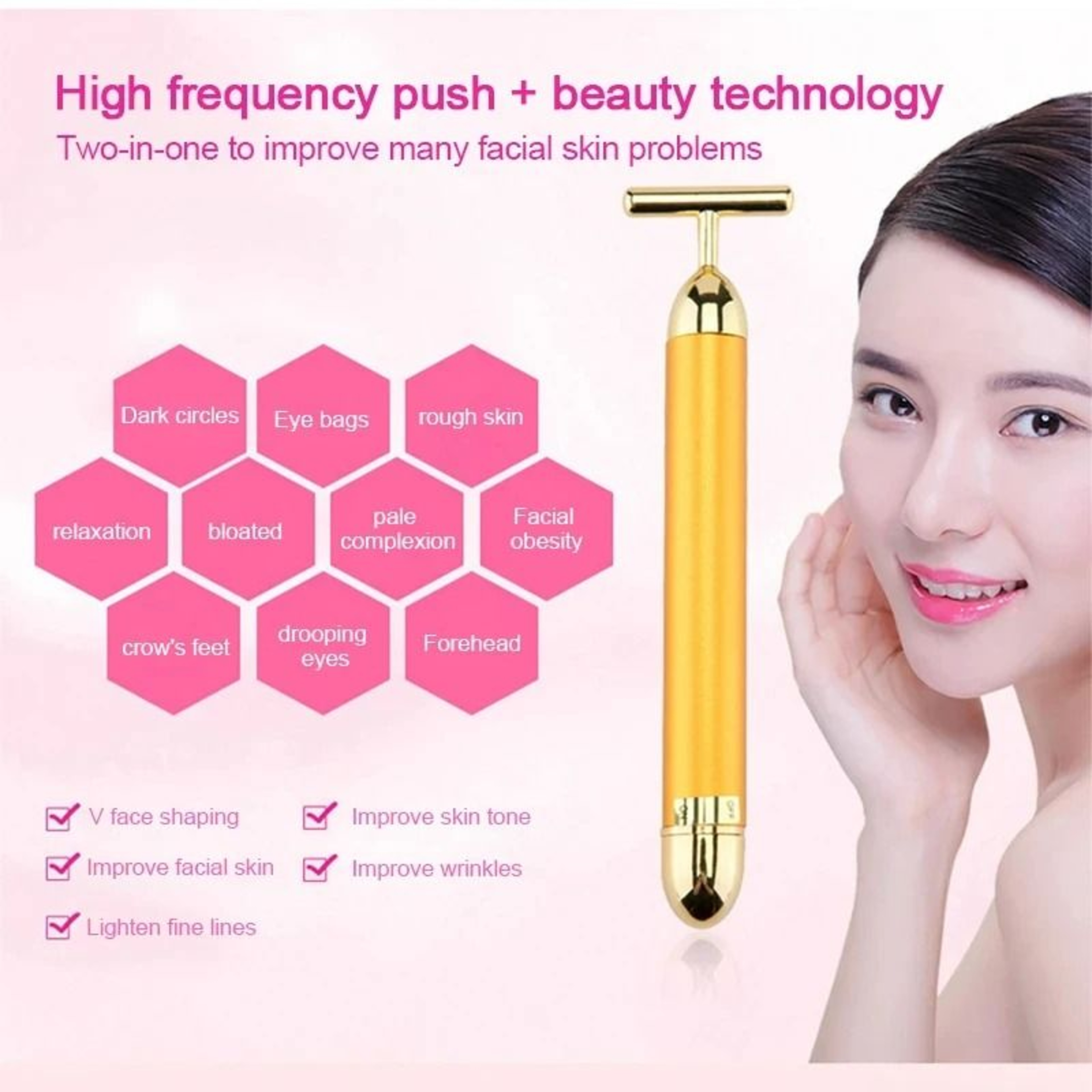 24K Gold Beauty Roller Vibrating Face Massager For Skin Tightening And Lifting 2