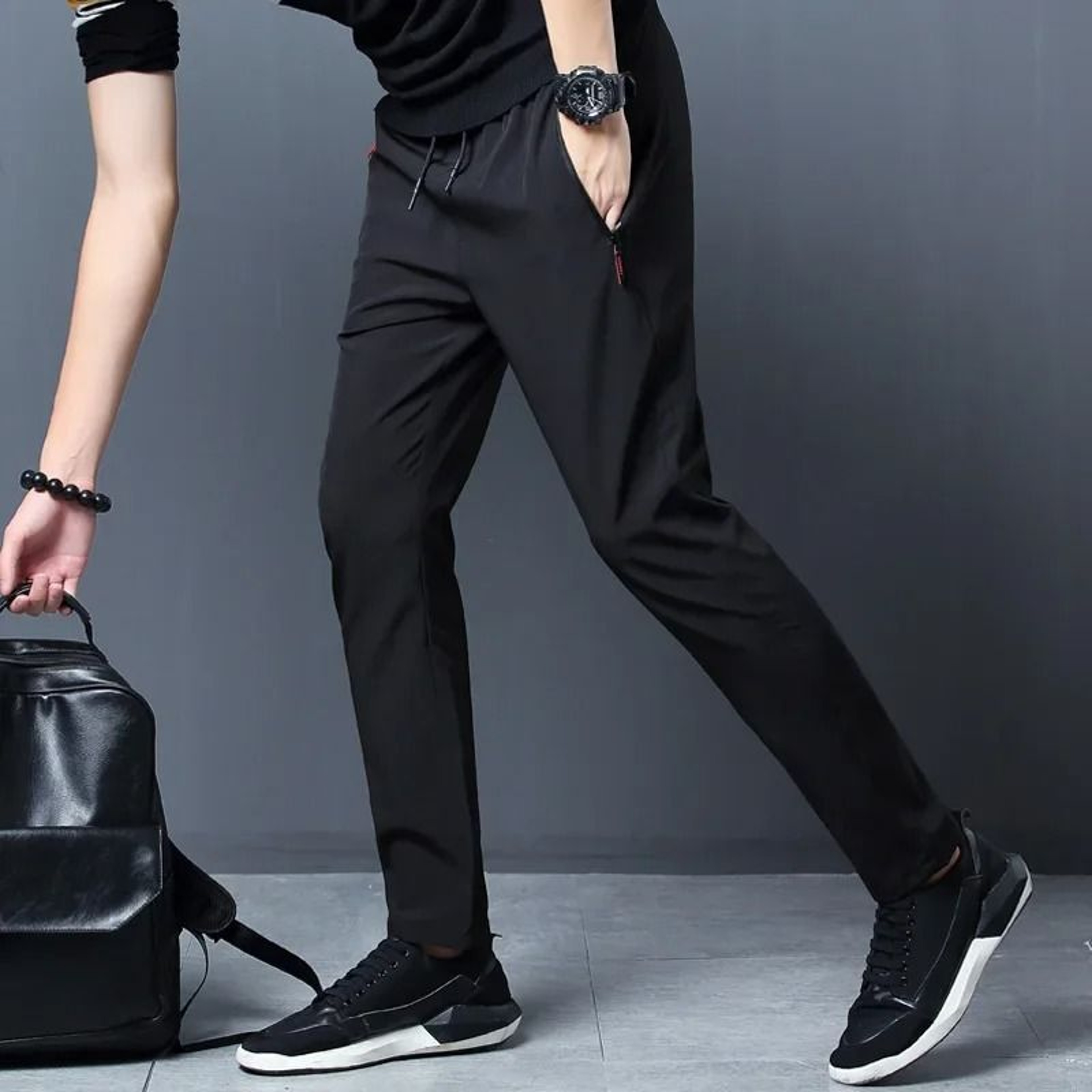 Mens Casual Elastic Waist Slim Fit Jogger Pants Classic Straight Trousers Plus Size 4