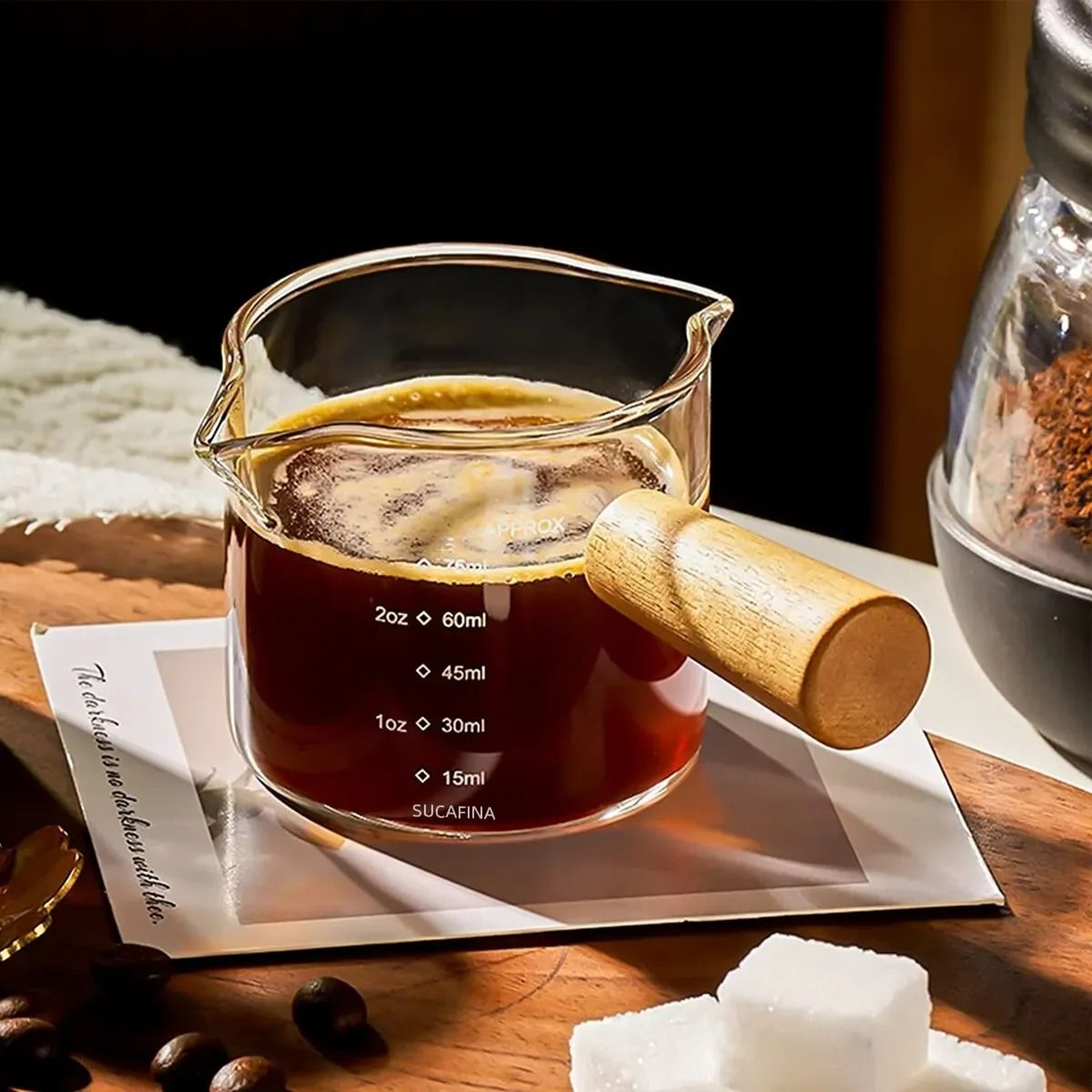 Glass Measuring Cup With Wooden Handle  75ml Espresso Shot Cup And Milk Measuring Mug For Coffee An 0