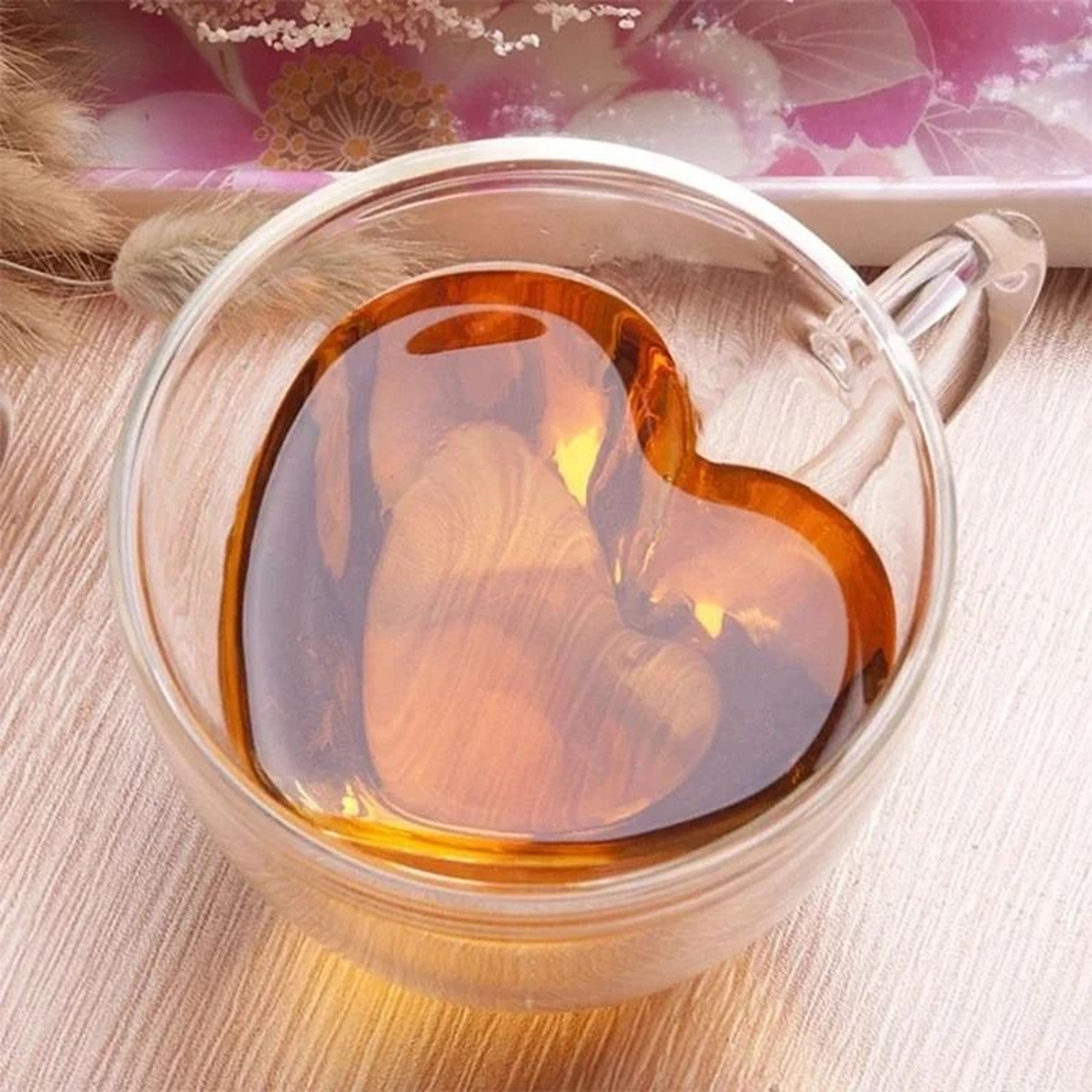 DoubleLayer Heart Glass Cup  Romantic Insulated Tea And Coffee Mug With Handle 1
