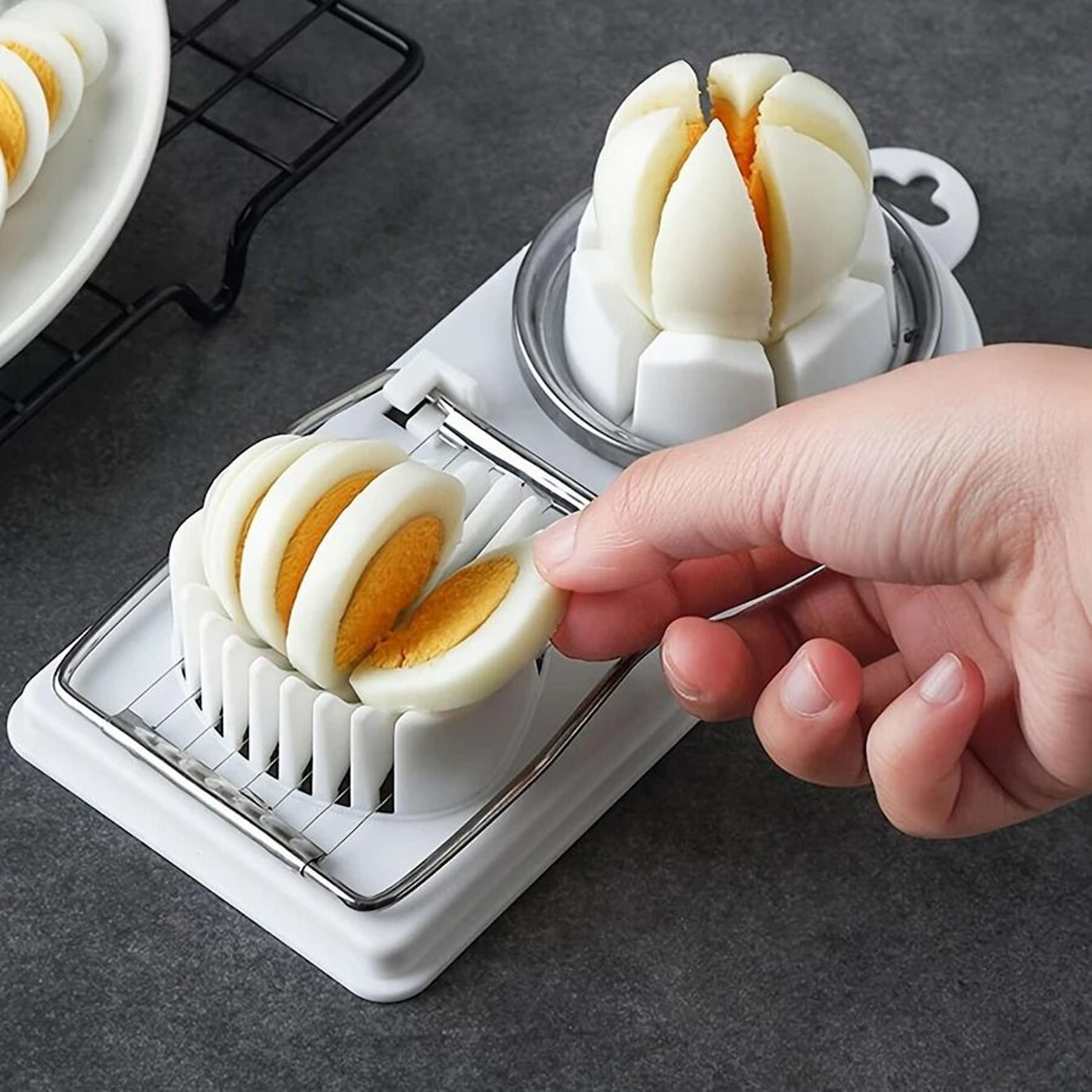 2in1 Stainless Steel Egg Cutter  Multifunctional Kitchen Tool With Durable Wire Slicer And Hanging  0