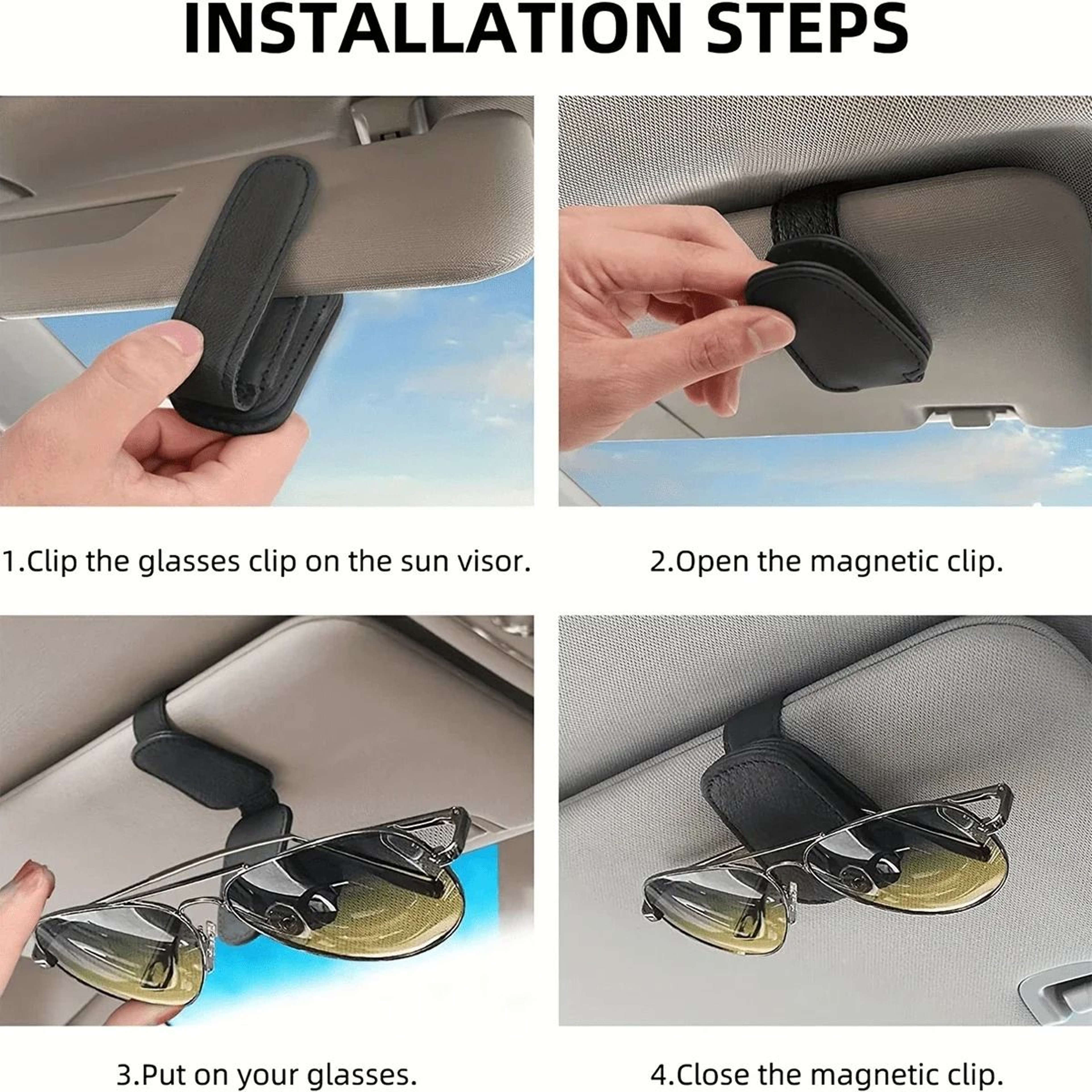 Magnetic Leather Sunglasses Clip For Car Visor 4