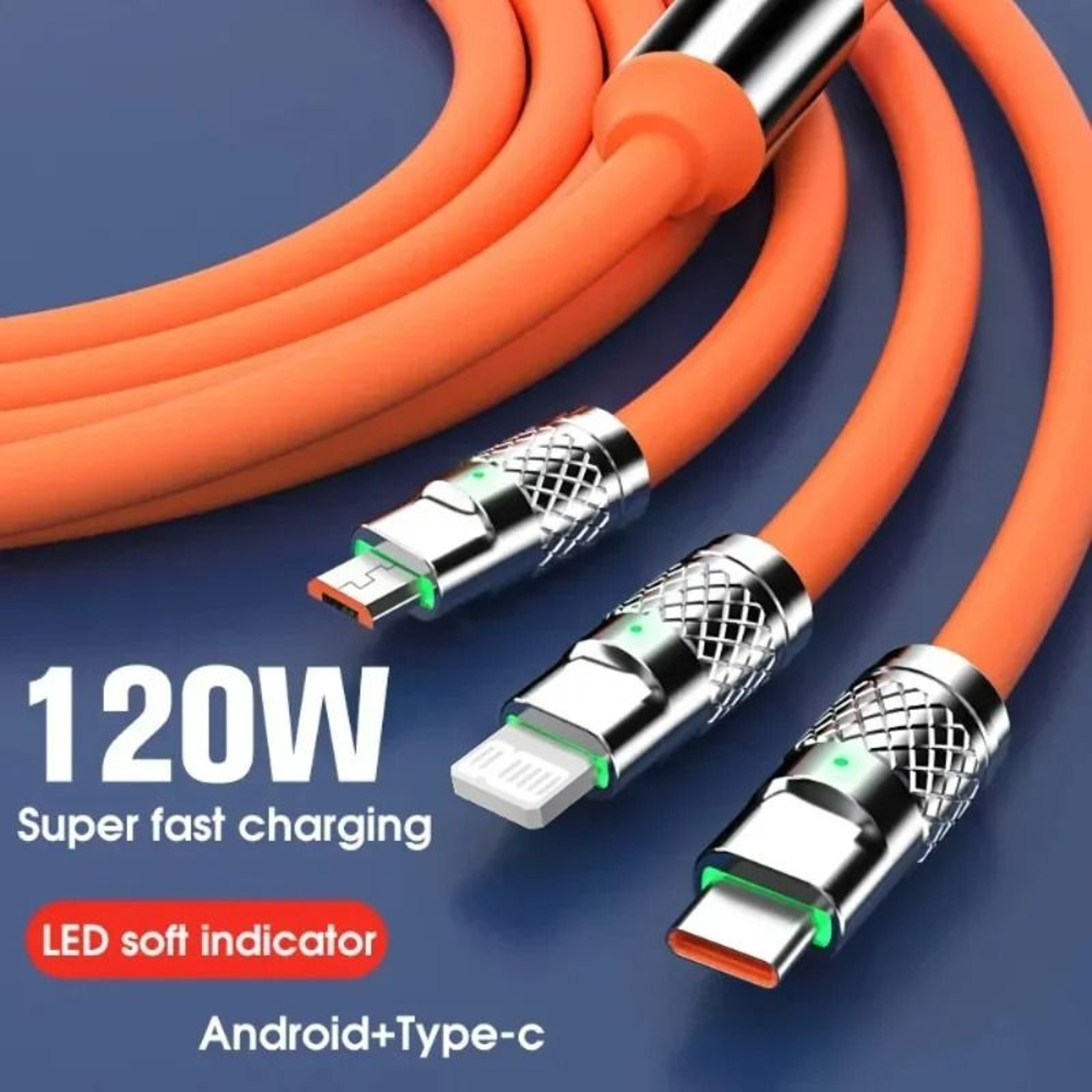 3in1 USB Fast Charging Cable MultiPort 6A 120W Data Cord For Phones Devices 0