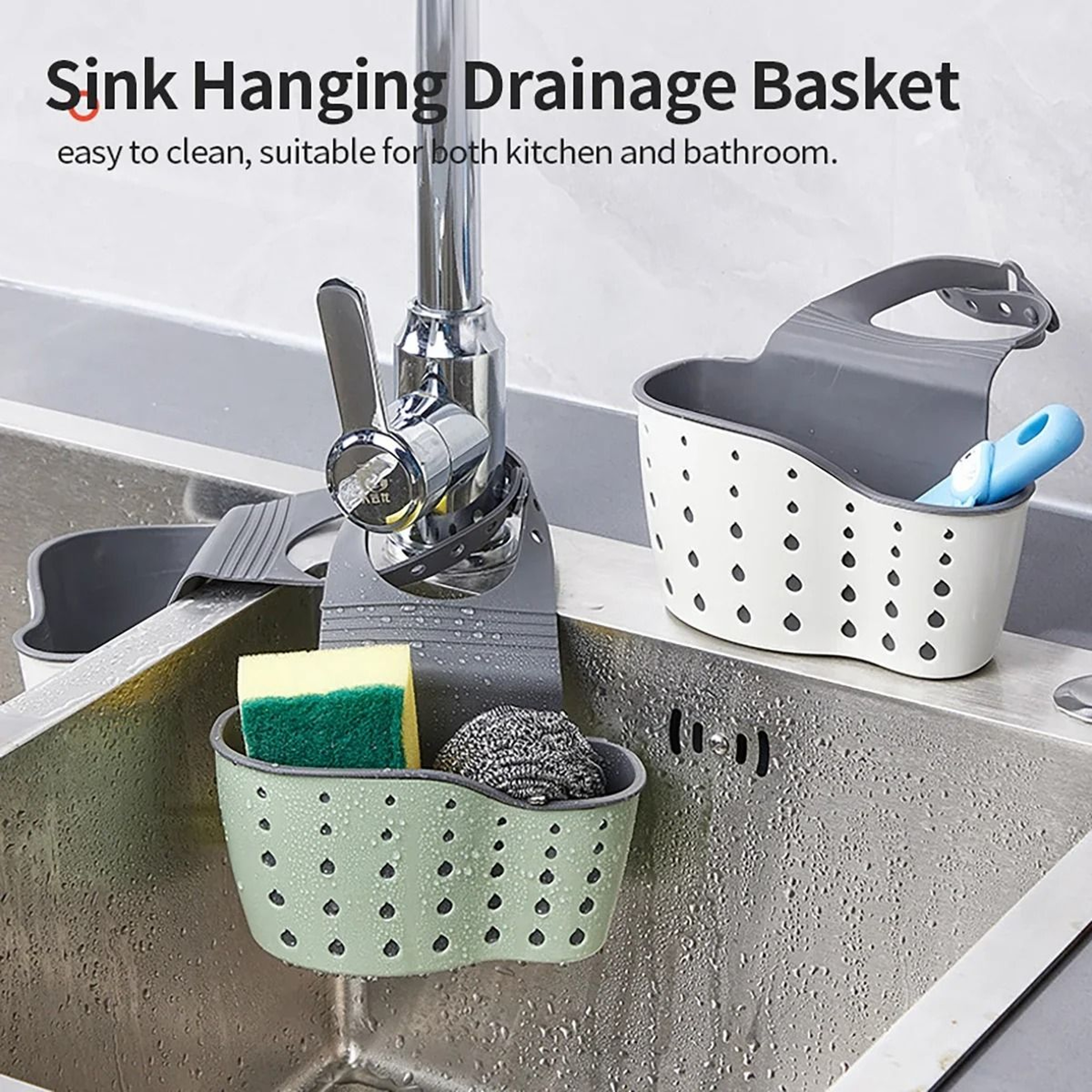 Adjustable Sink Drain Basket Hanging Storage Organizer For Kitchen And Bathroom 3