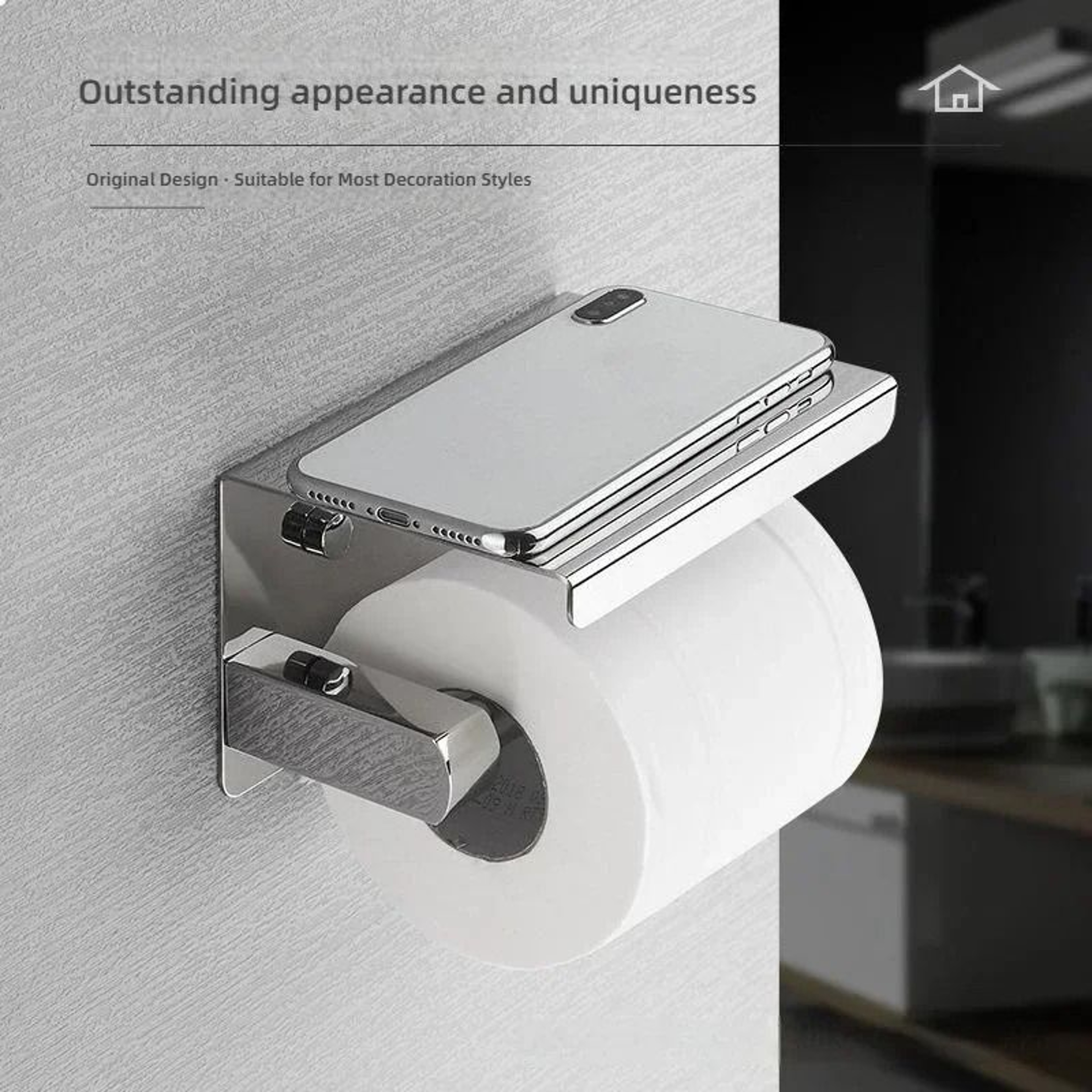 304 Stainless Steel Toilet Paper Holder With Shelf And Phone Stand  Modern WallMounted Bathroom Rol 0