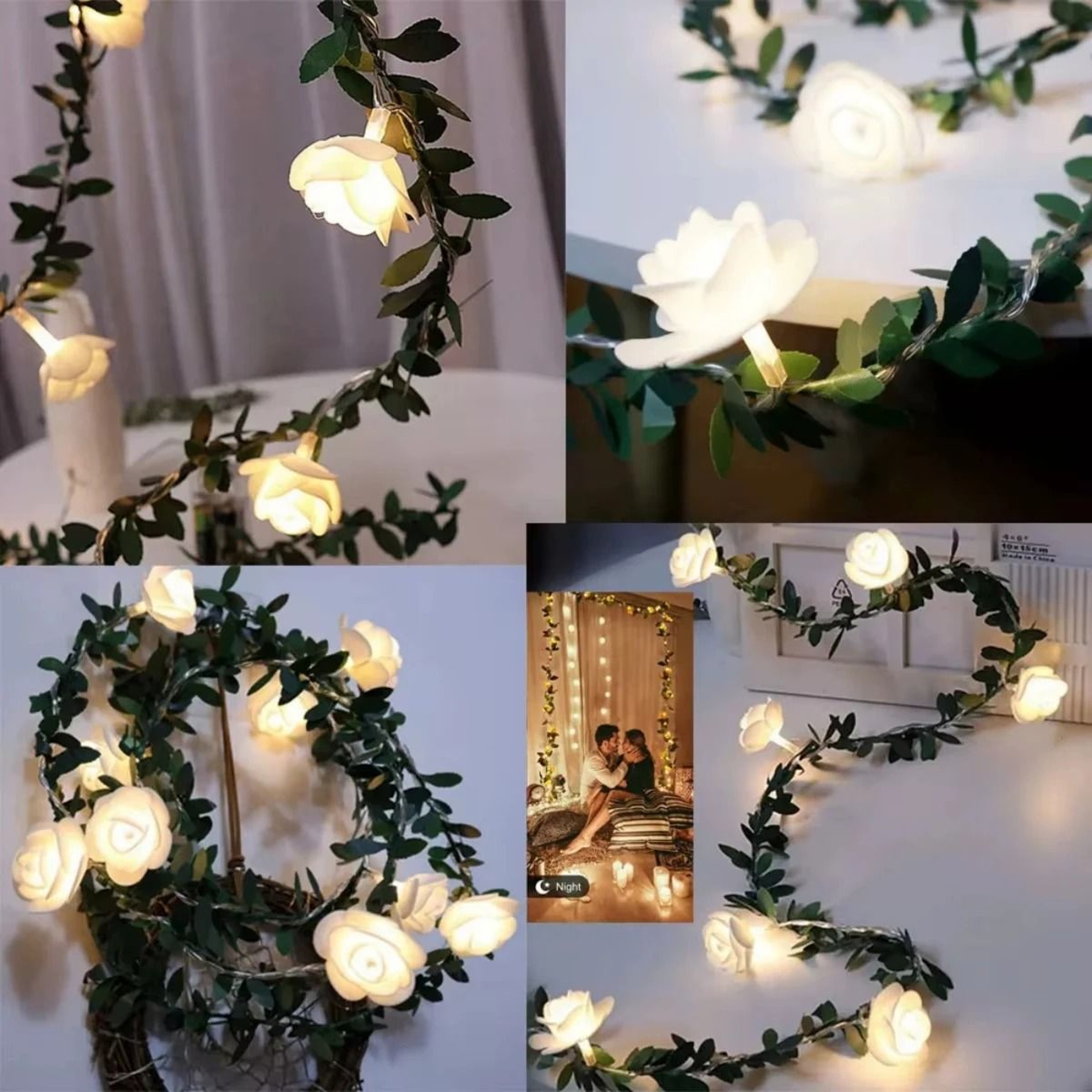Artificial Rose Ivy Vine LED String Fairy Light Garland For Bedroom Wall Wedding Valentines Day Par 4