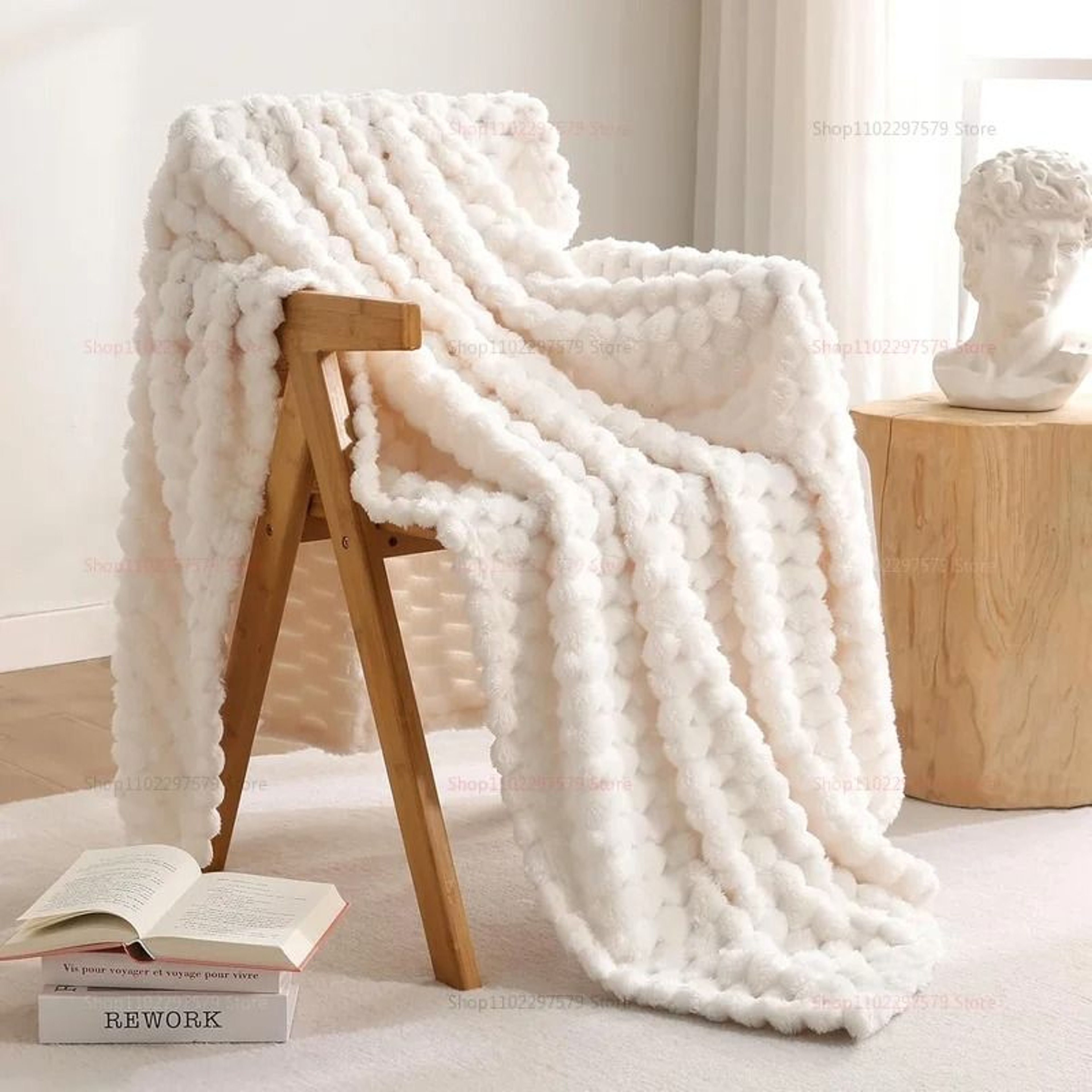 Super Soft Flannel Throw Blanket Silky Fleece 3D Cloud Jacquard Lightweight Bed Blanket For All Sea 0