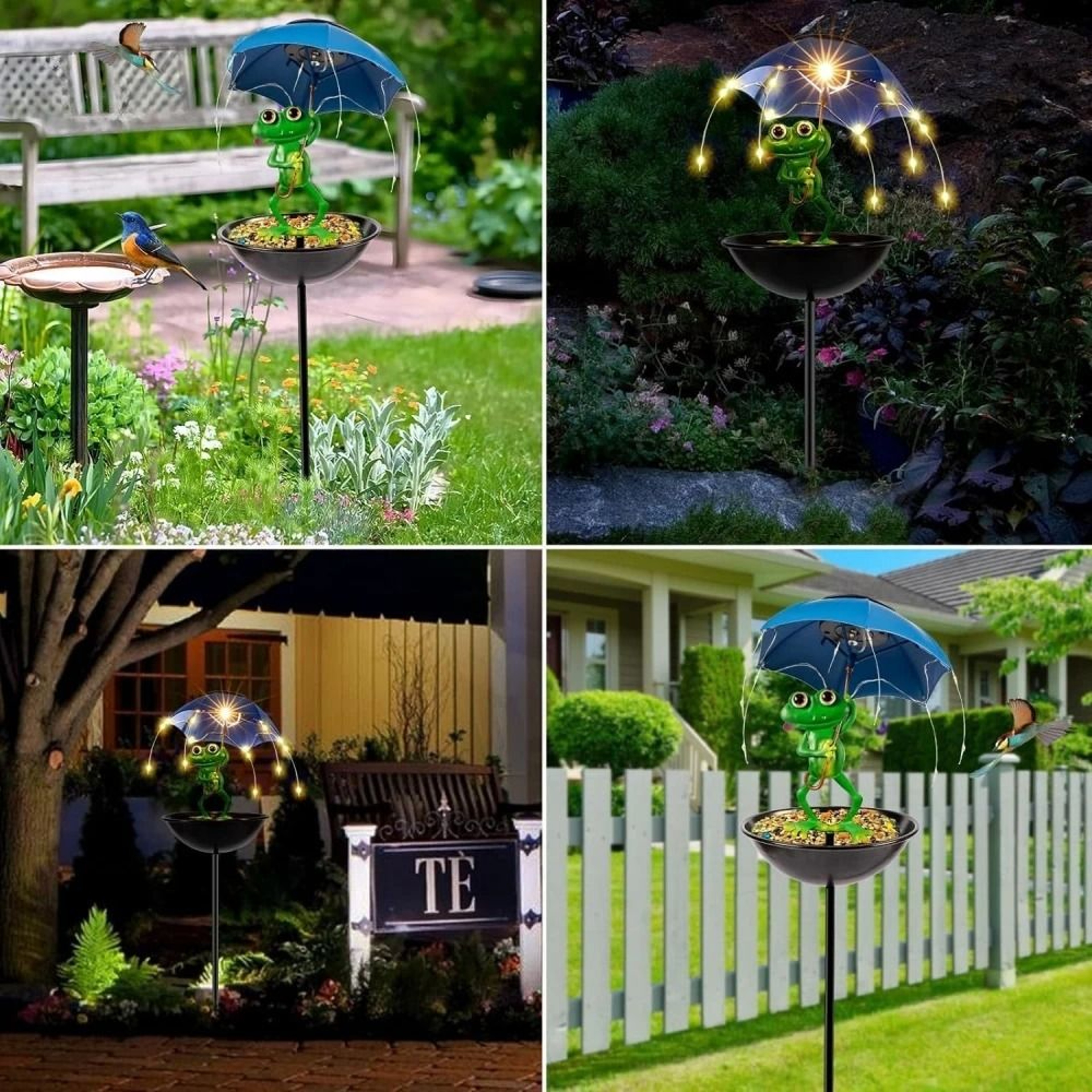 Solar Frog Bird Feeder Light  Metal Garden Stake Outdoor Decor 3