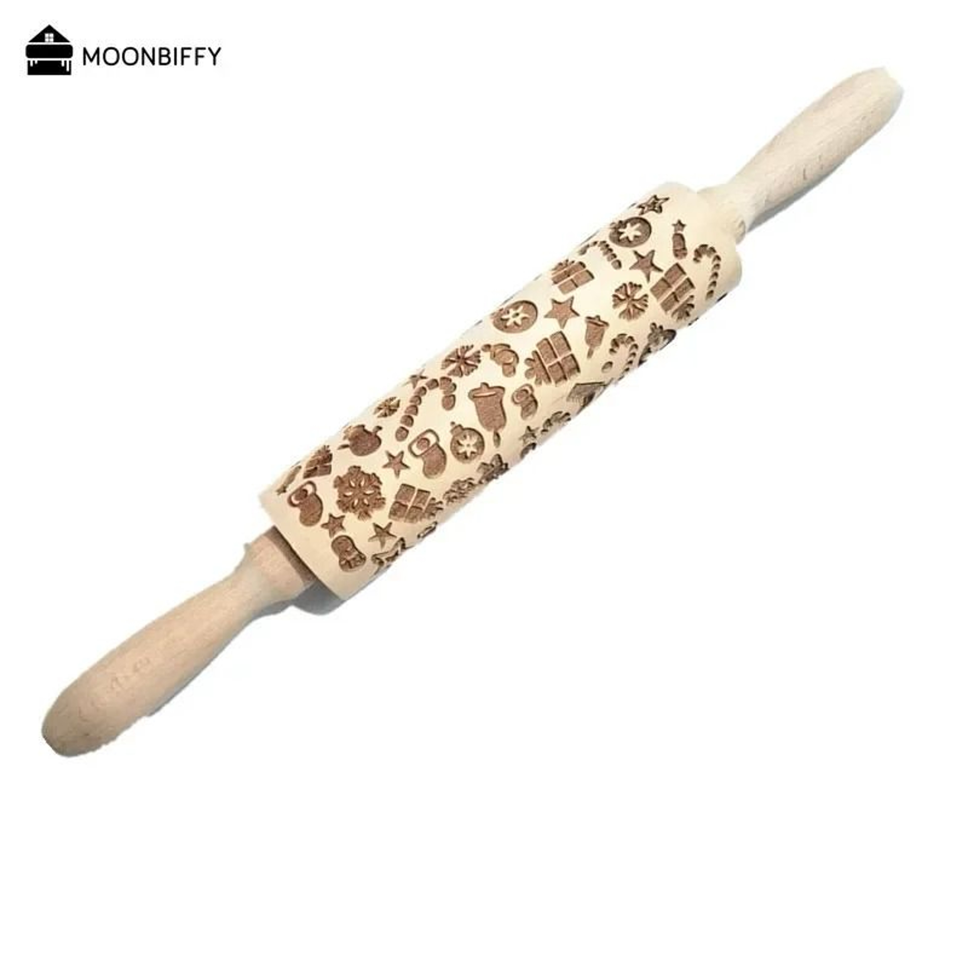 Christmas Embossed Wooden Rolling Pin 1378 Inch Beech Wood Cookie Roller With Snowflake And Elk Pat 13