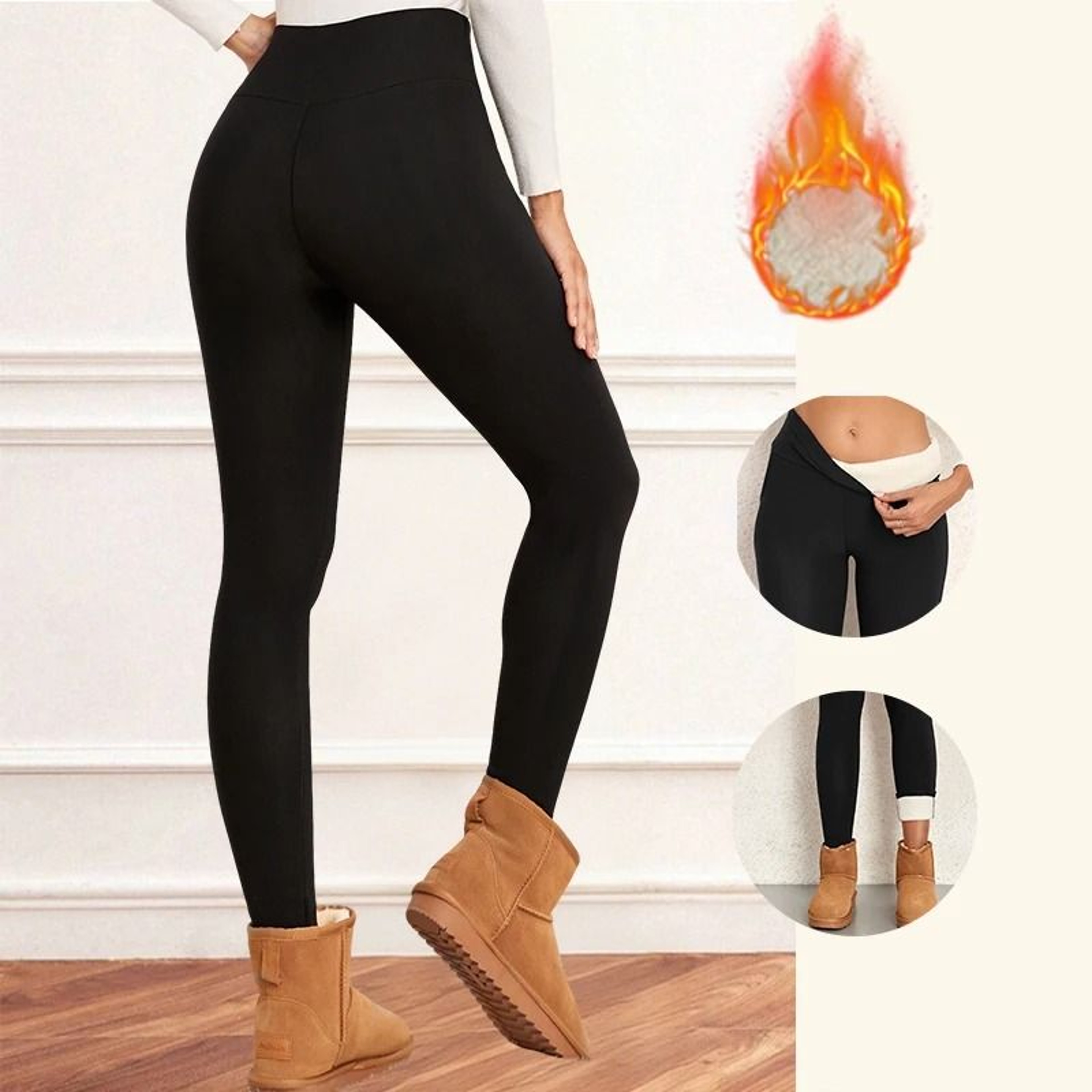 Women Velvet Fleece Leggings With Pockets Warm Winter Stretch Pants 4