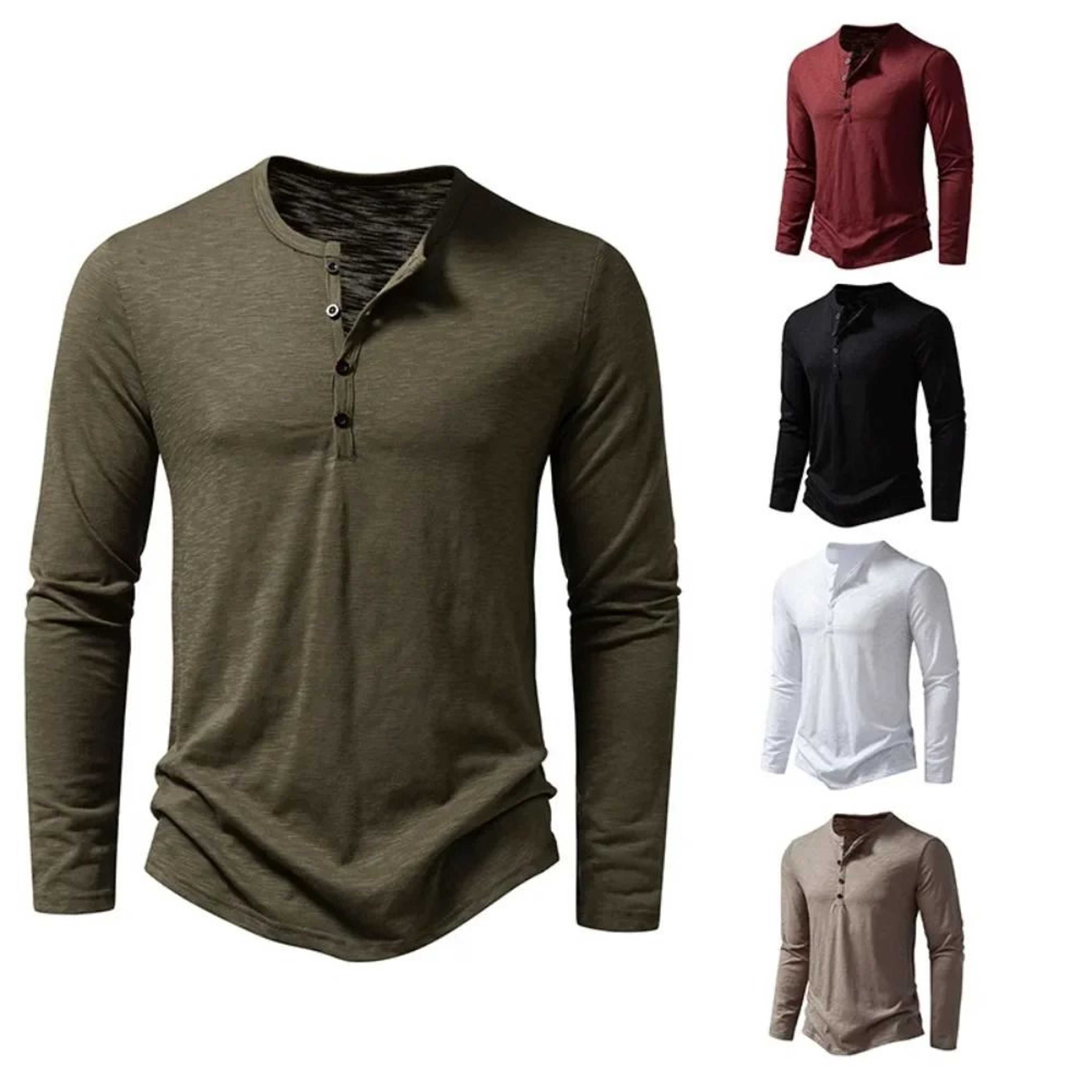 Men Cotton Long Sleeve Henley Shirt Casual Slim Fit Top 0