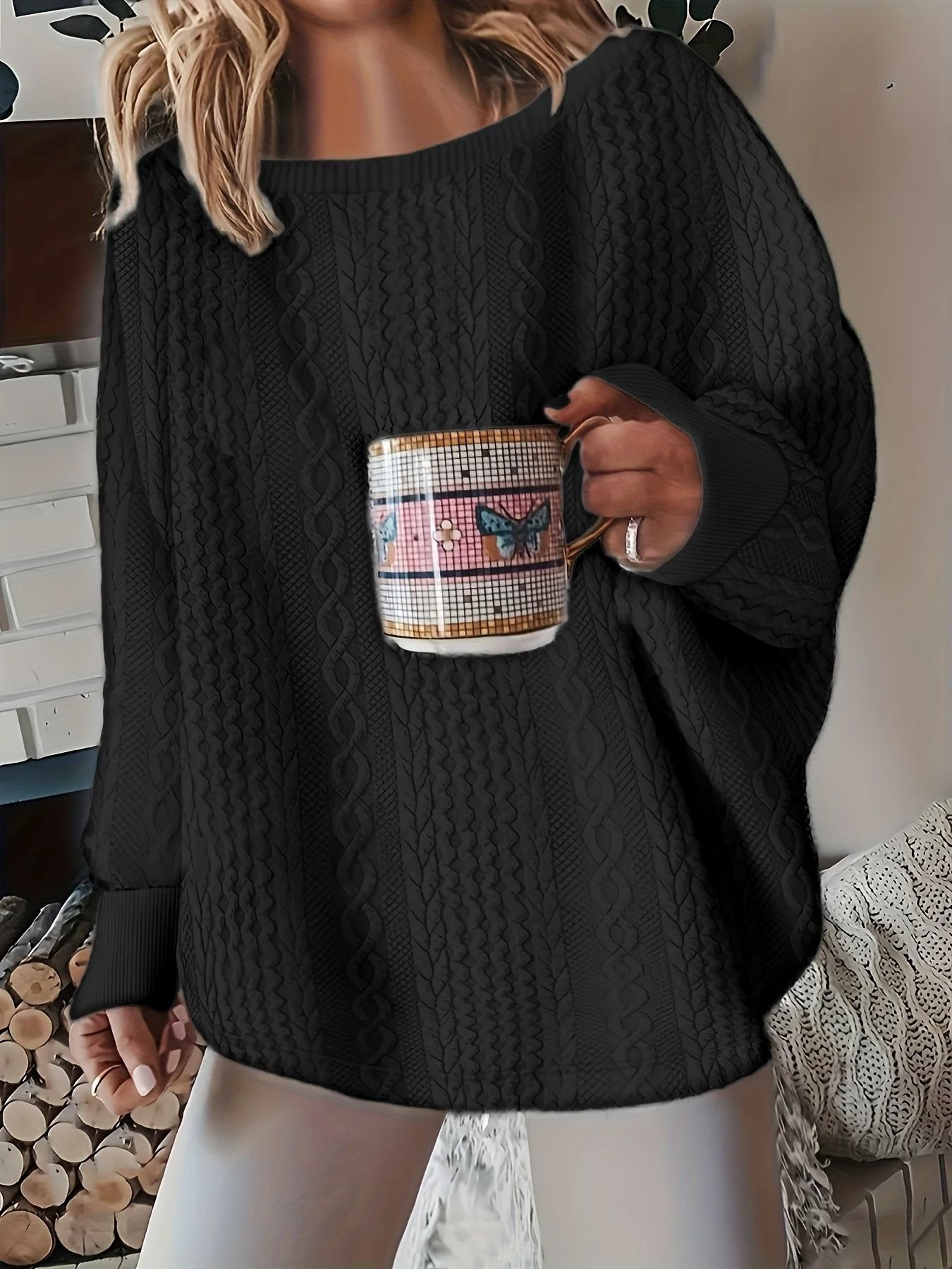 Plus Size Chunky Knit Sweater With Cable Knit Design 3