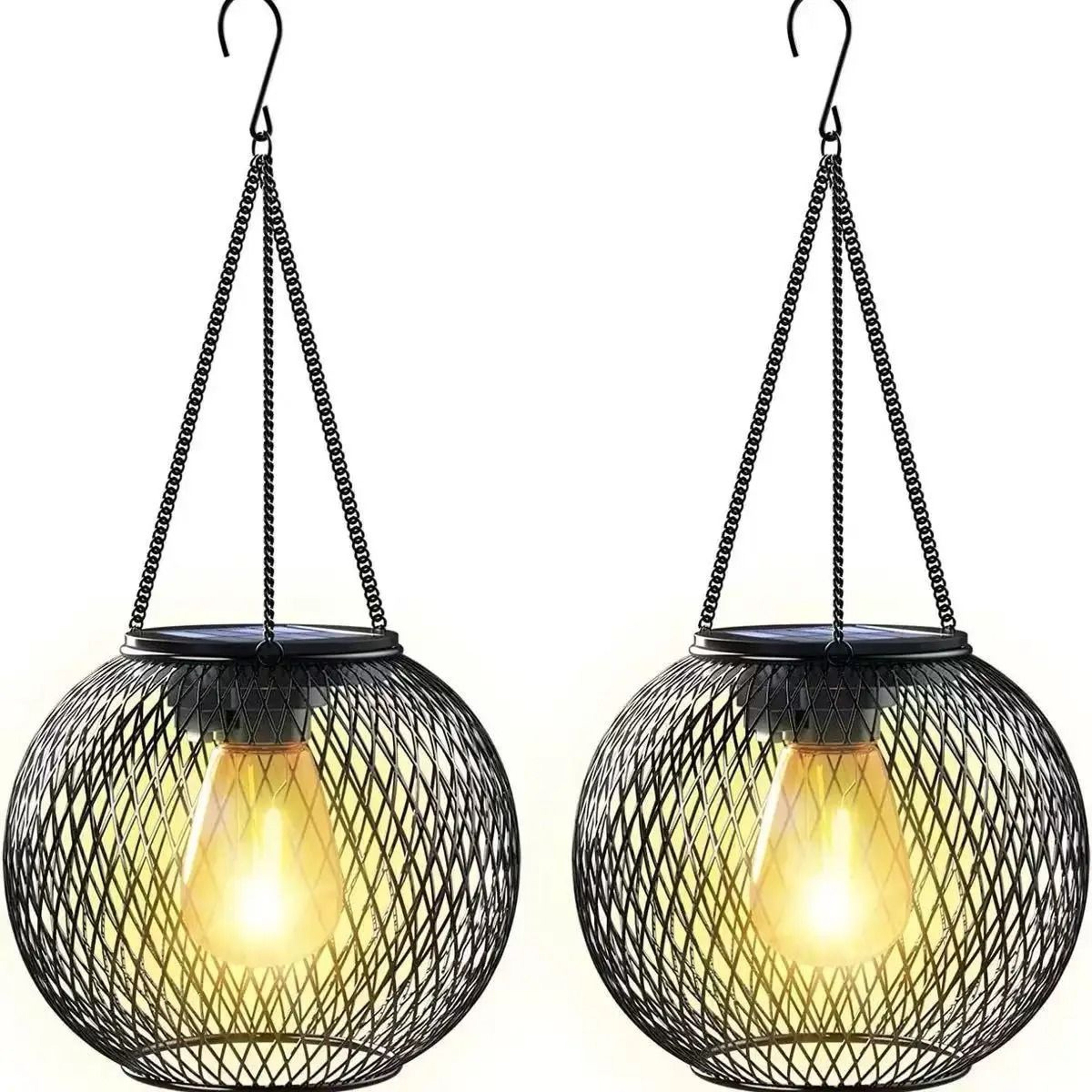 Solar Hanging Lantern Outdoor Light  Waterproof Metal Decorative Garden Lamp With Retro LED Bulb 6