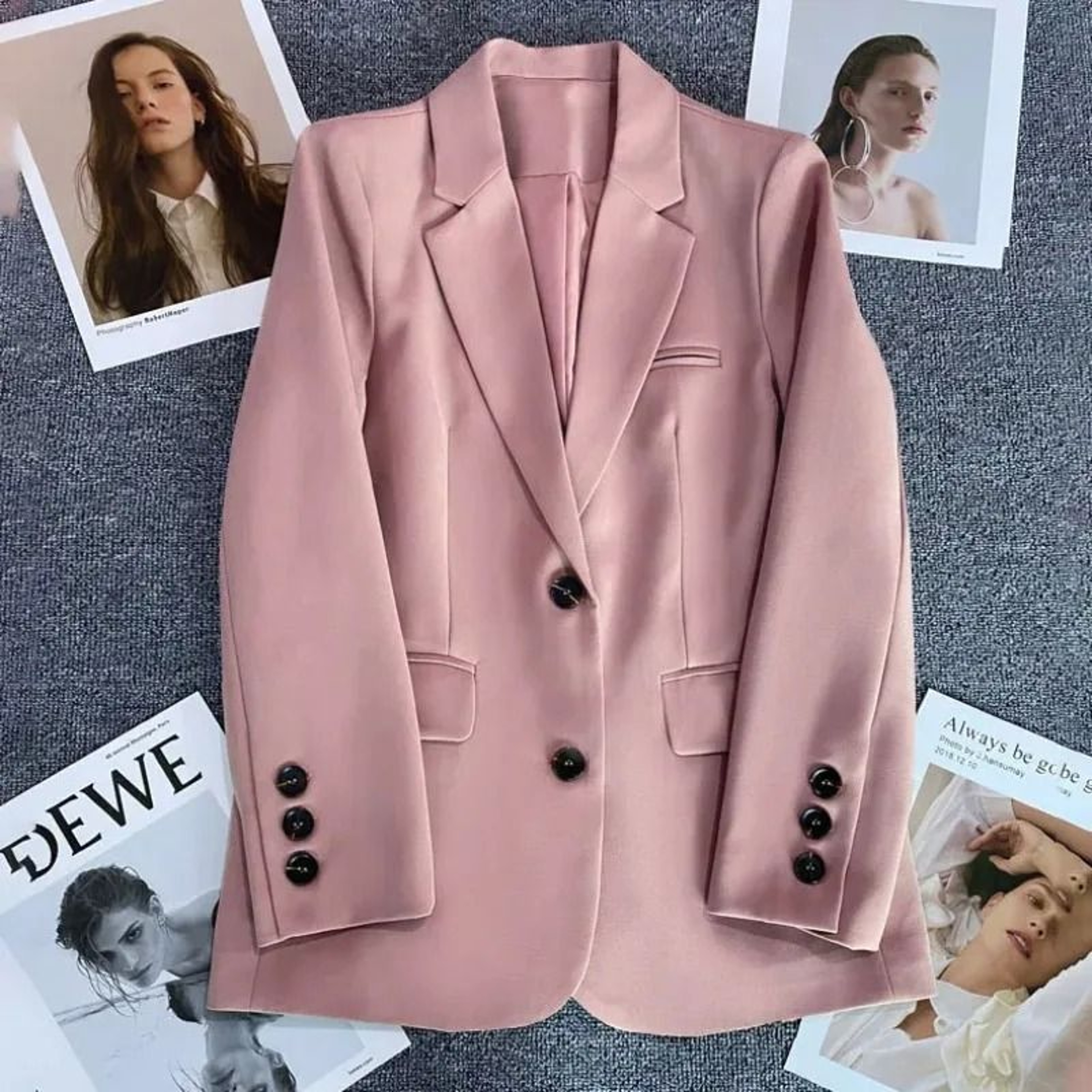 Elegant Office Blazer For Women Long Sleeve Single Button Suit Jacket 0