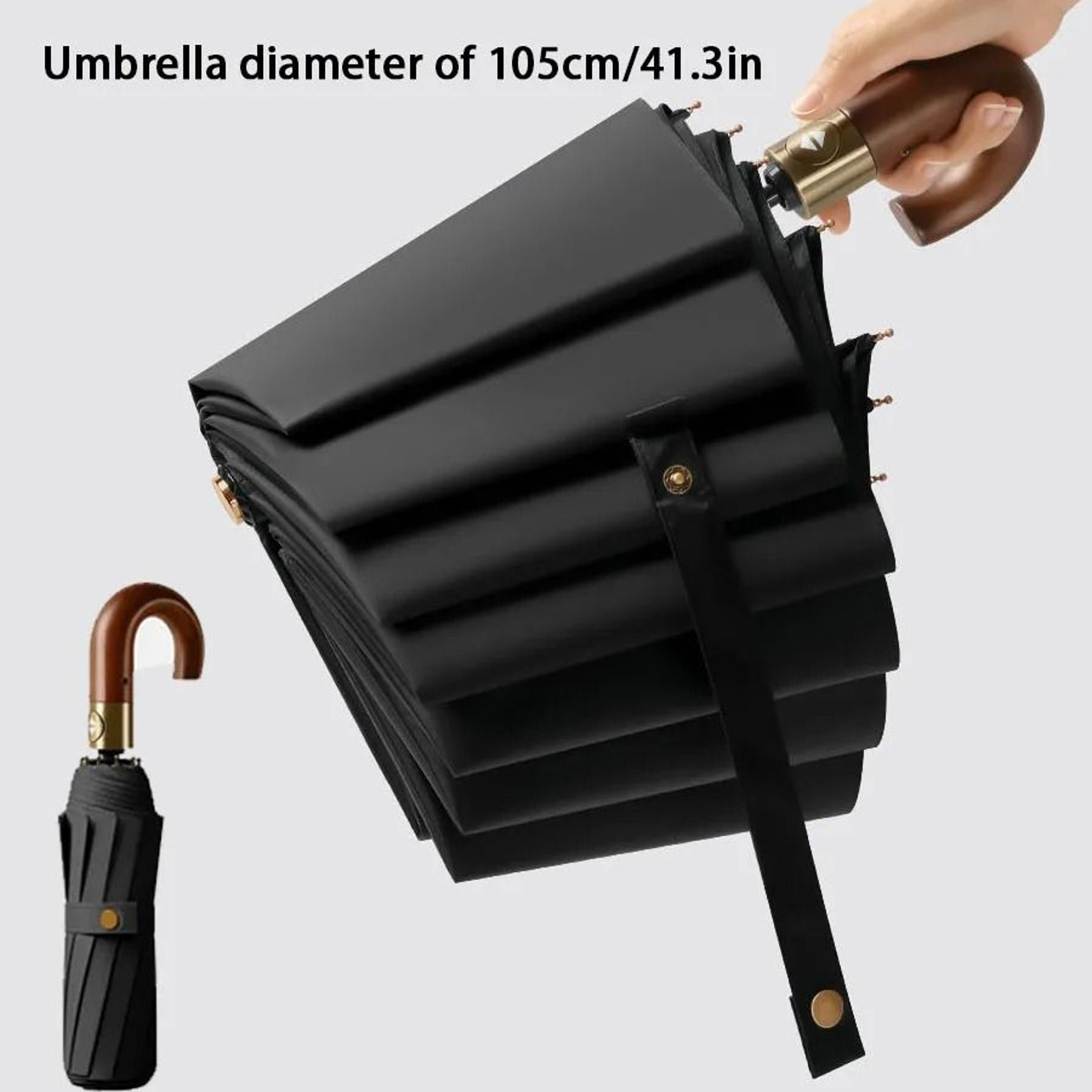 Windproof UV Protection Automatic Folding Umbrella With Curved Handle 0