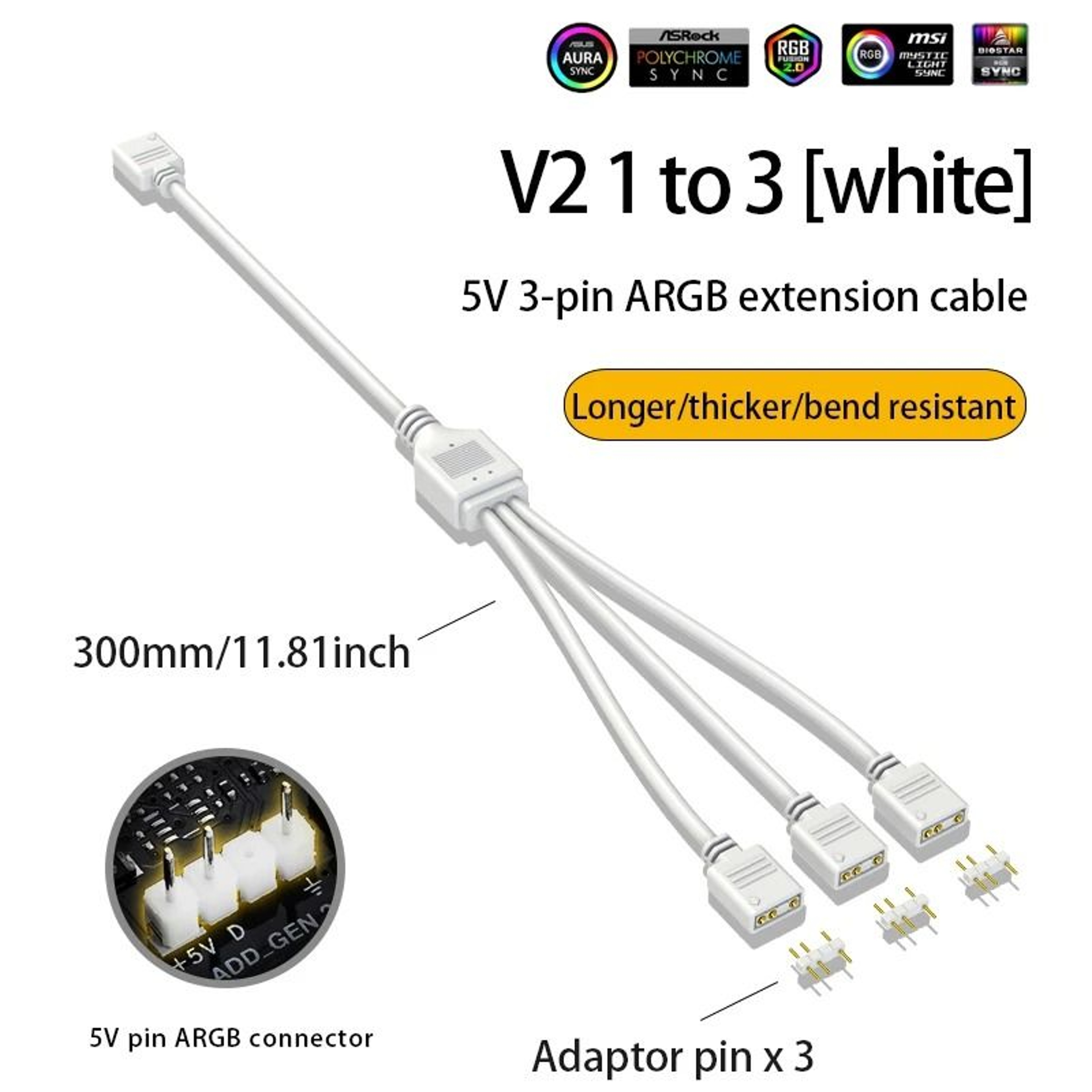 ARGB Chassis Fan Splitter 5V 3PIN Connector 1 To 234 Motherboard Extension Cable 8