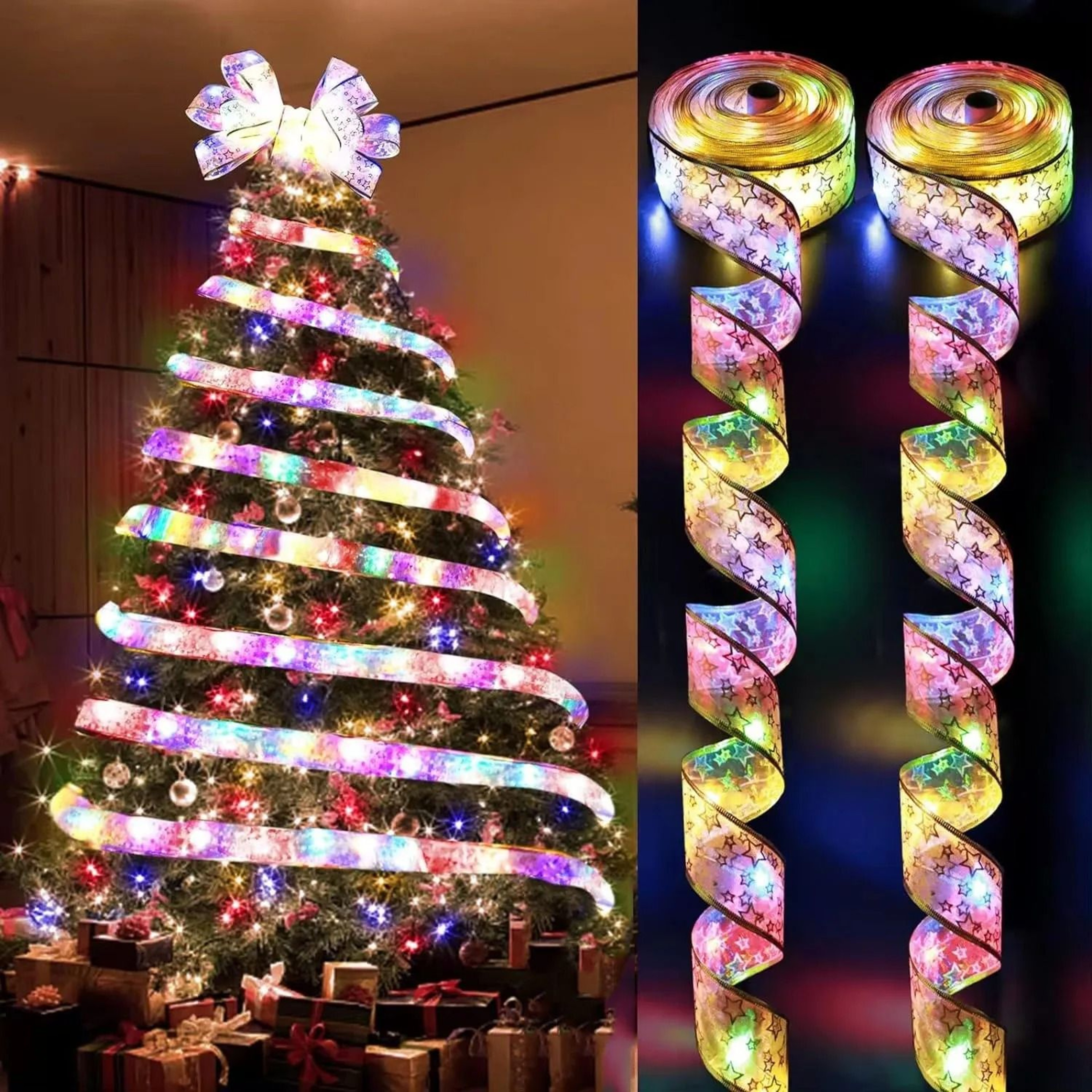 Christmas Ribbon Fairy Light String With LED Battery Box  Holiday Ribbon Decor For Tree Home And Pa 0