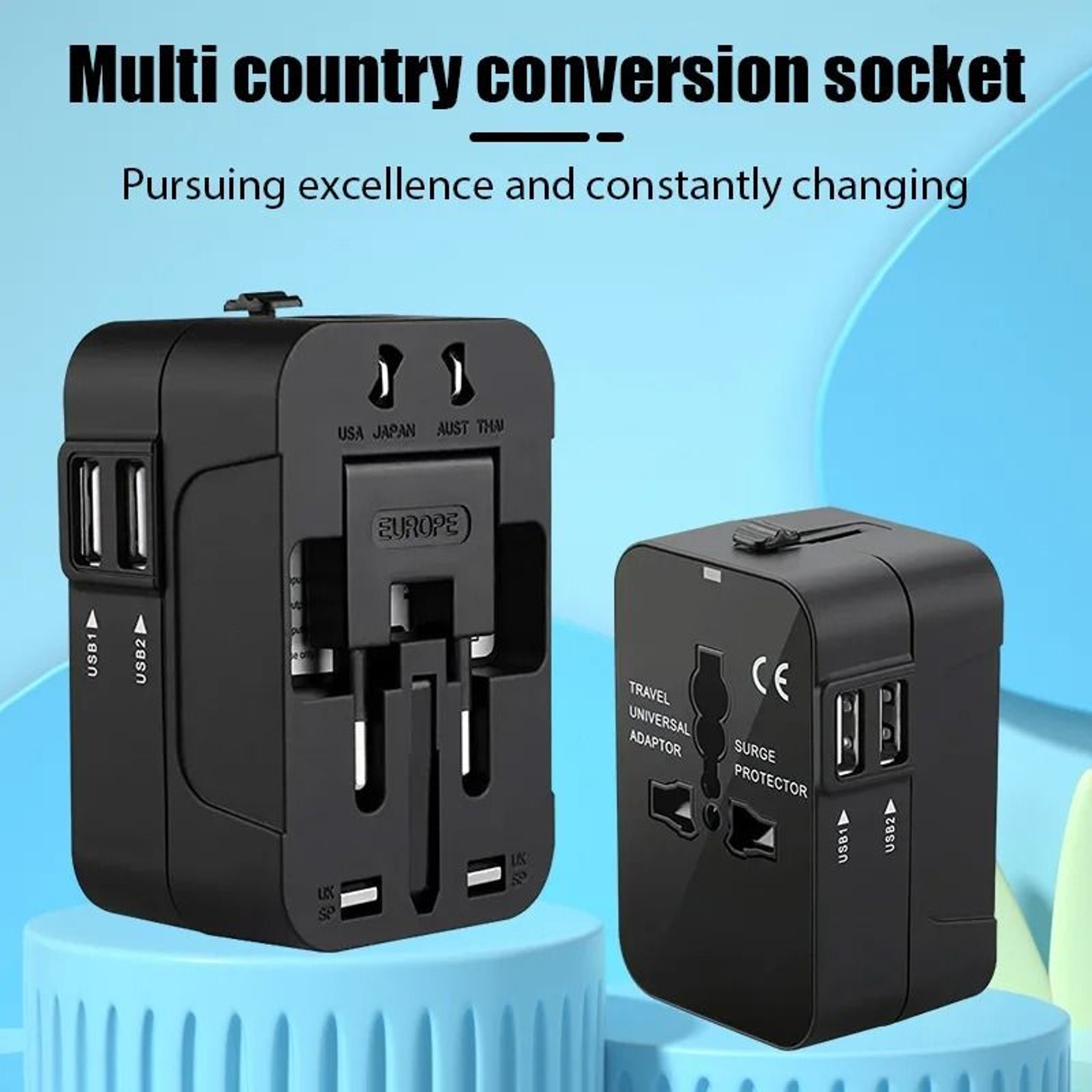 Universal Travel Adapter With Dual USB Ports For EU UK US AU Outlets 0