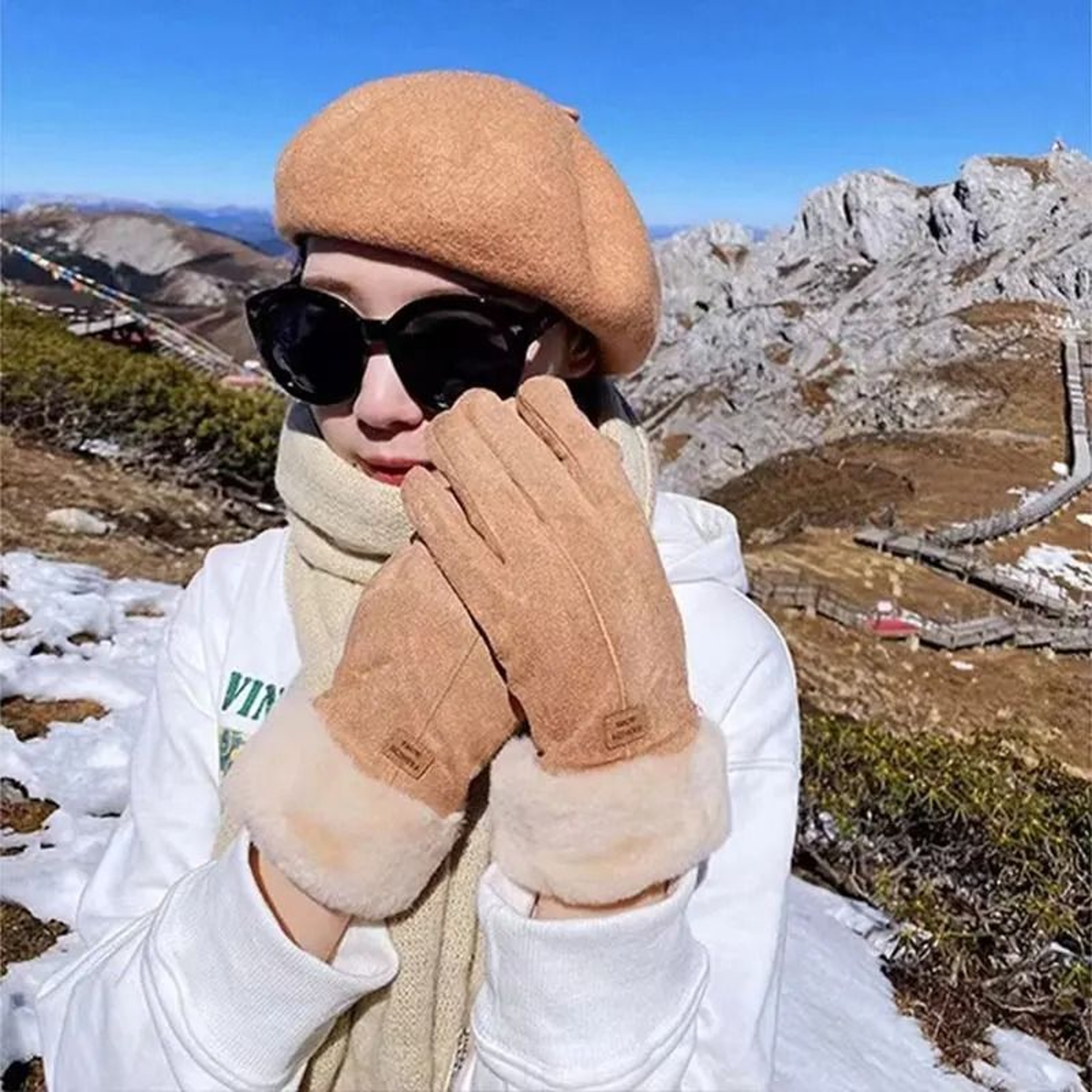 Women Winter Furry Warm Full Finger Mittens With Soft Lining And Outdoor Touchscreen Design 2