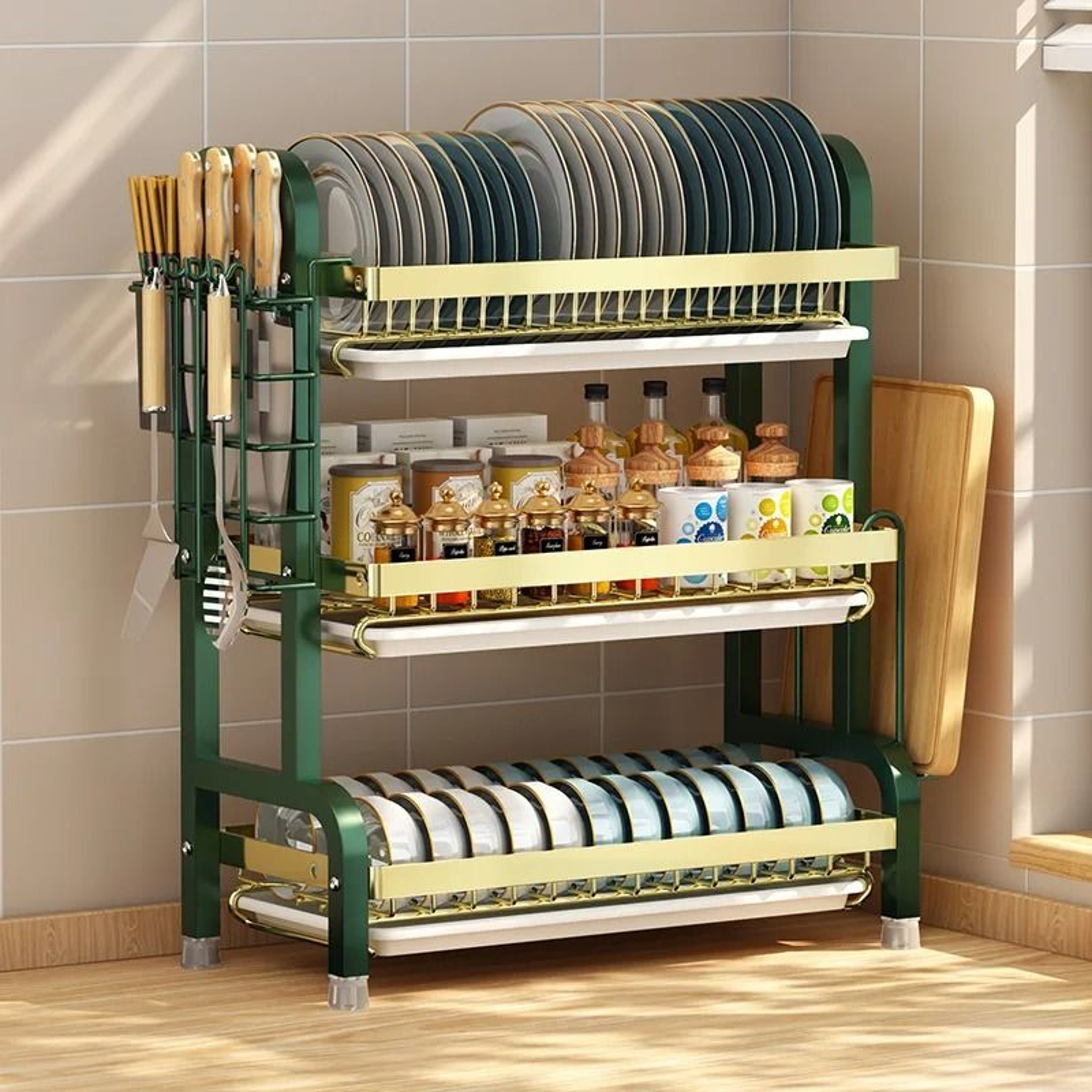 Kitchen Bowl And Chopstick Storage Rack With Drain Tray And Multifunctional Organizer 2