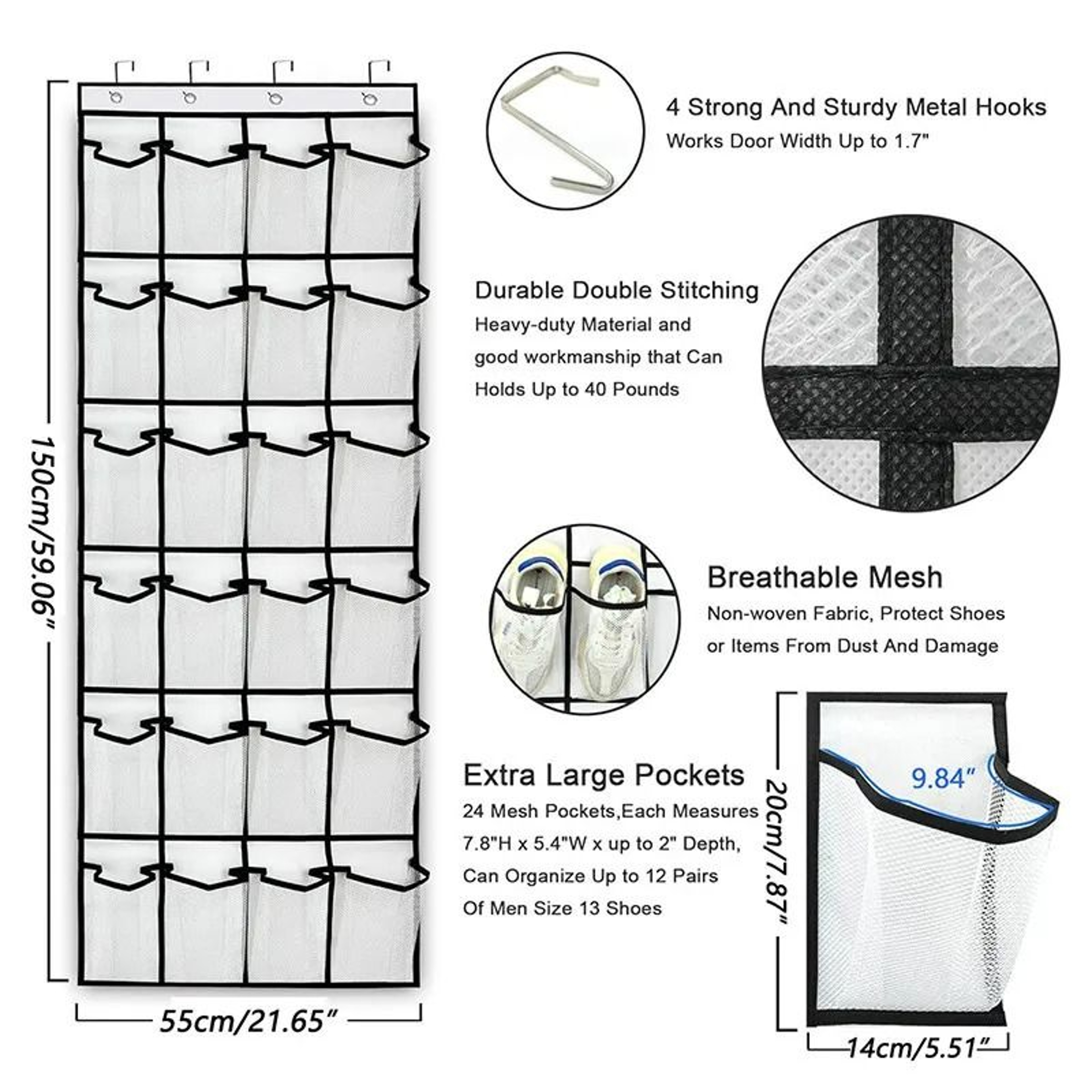 Wall Mounted 24 Pocket Door Organizer For Shoes And Accessories 2