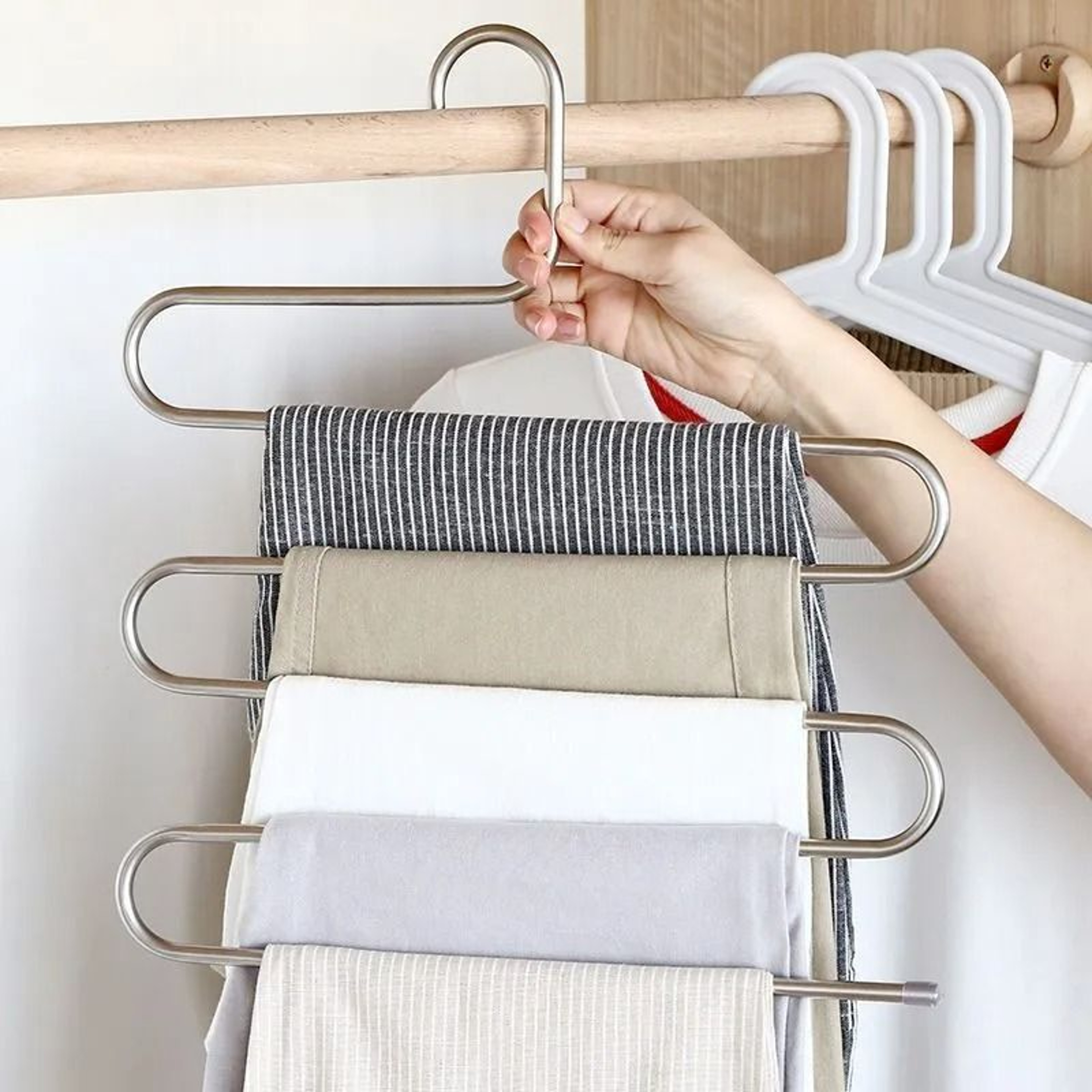 Stainless Steel SShaped MultiLayer Pants Rack SpaceSaving Wardrobe Organizer 0