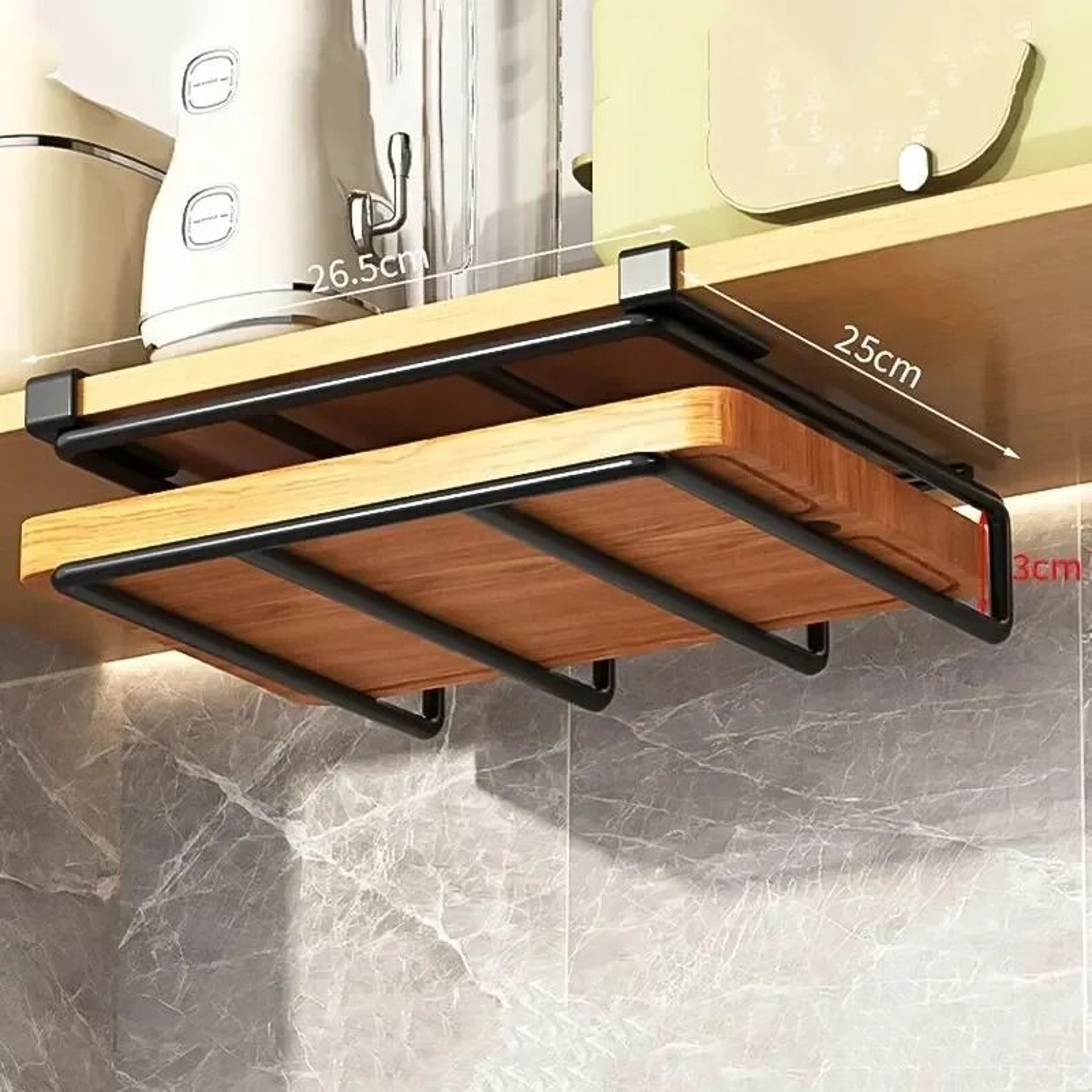 Kitchen Hanging Organizer Rack With Hooks And Under Cabinet Storage Shelf 3
