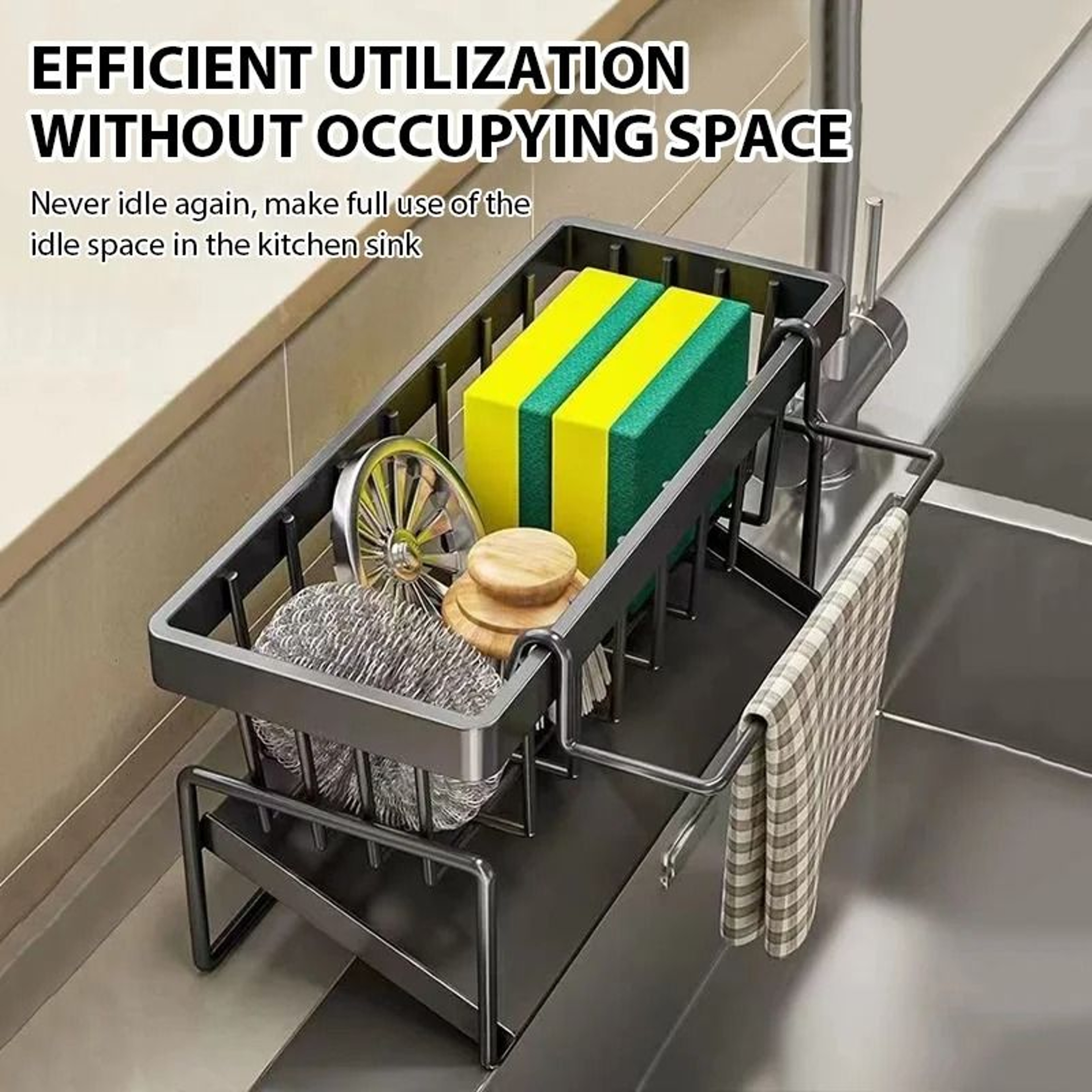 Kitchen Sink Drain Rack Organizer With Sponge Holder And Countertop Storage Basket 0