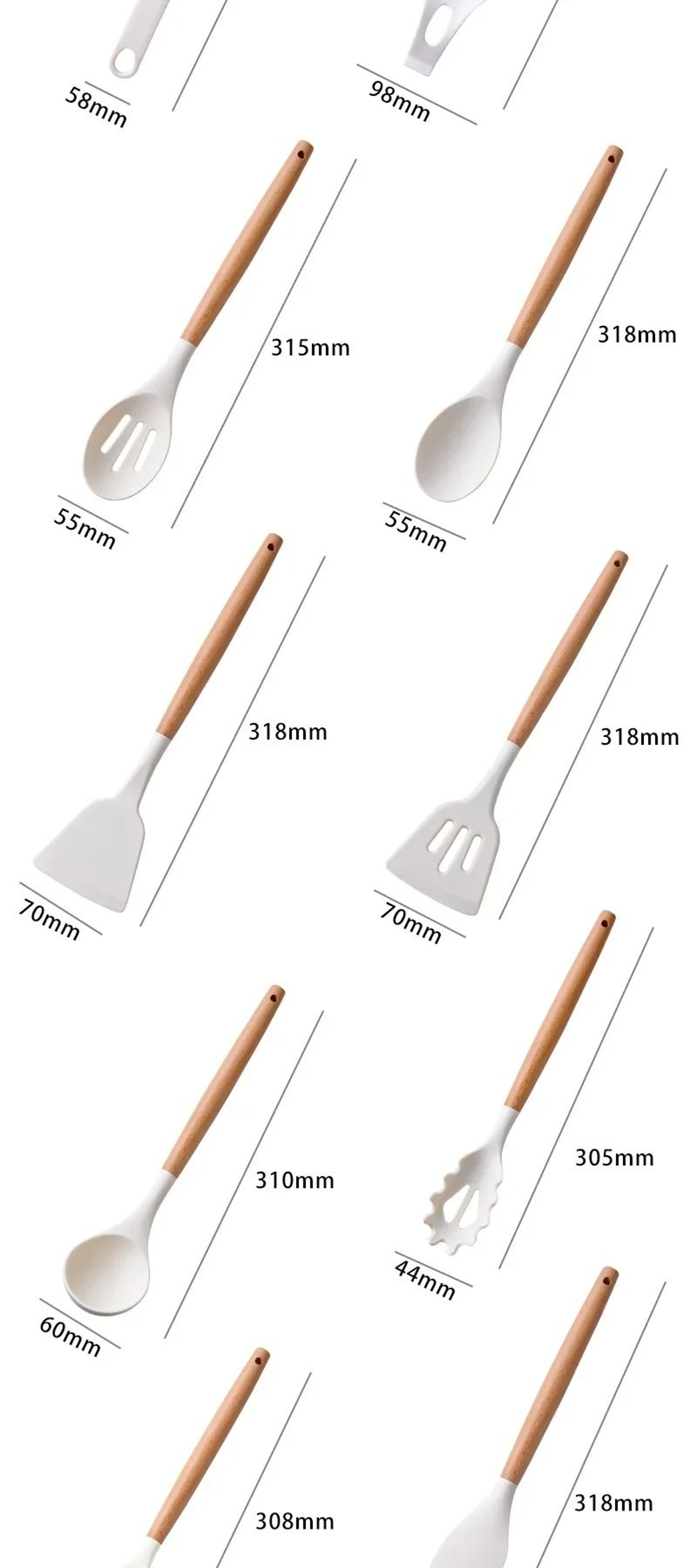 12Pcs Silicone Utensils Set Non Stick Cookware Spatula Shovel Egg Beaters Wooden Handle Kitchenware