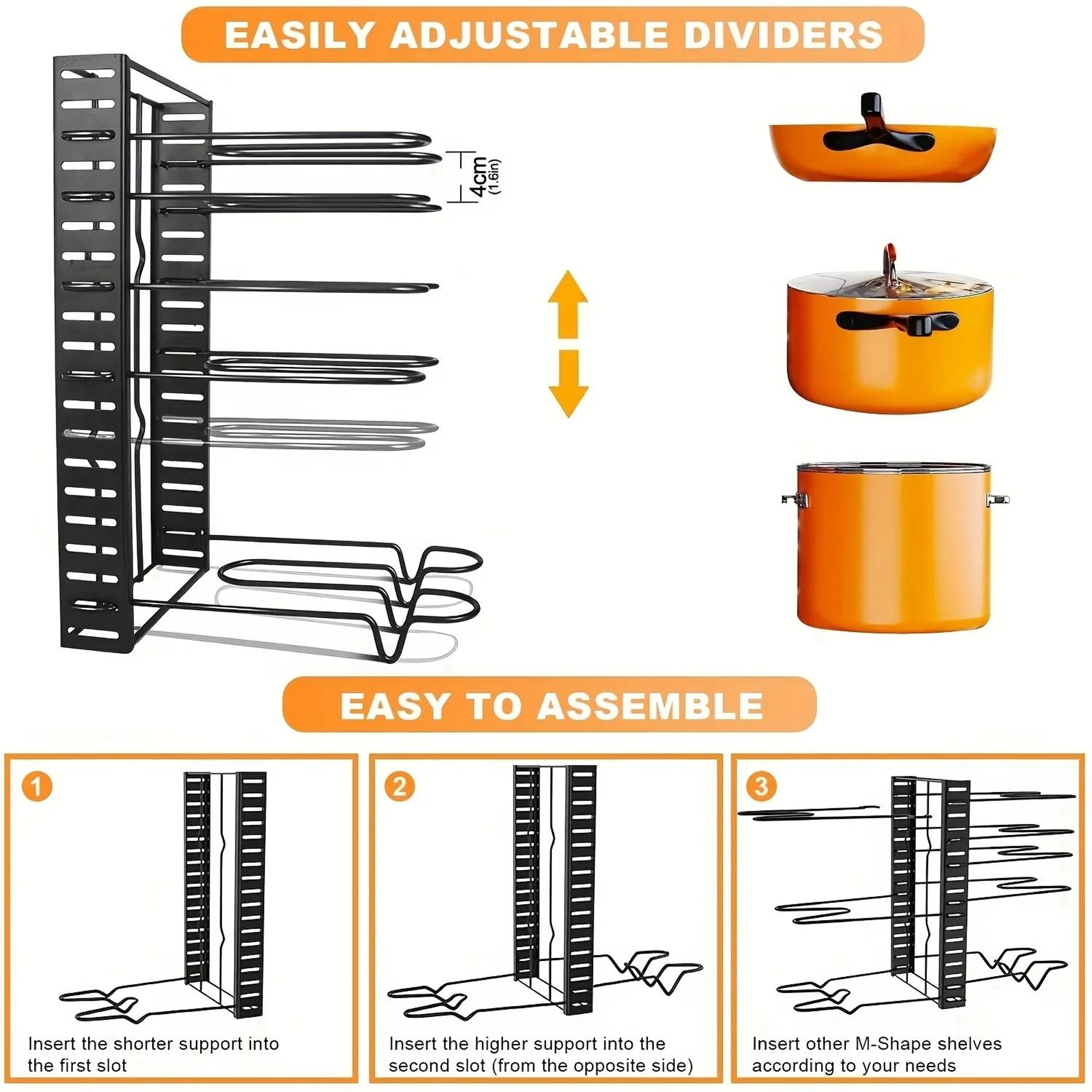 SpaceSaving 8Tier Pot Rack Organizer  Adjustable Metal Holder For Pans Pots And Lids 0