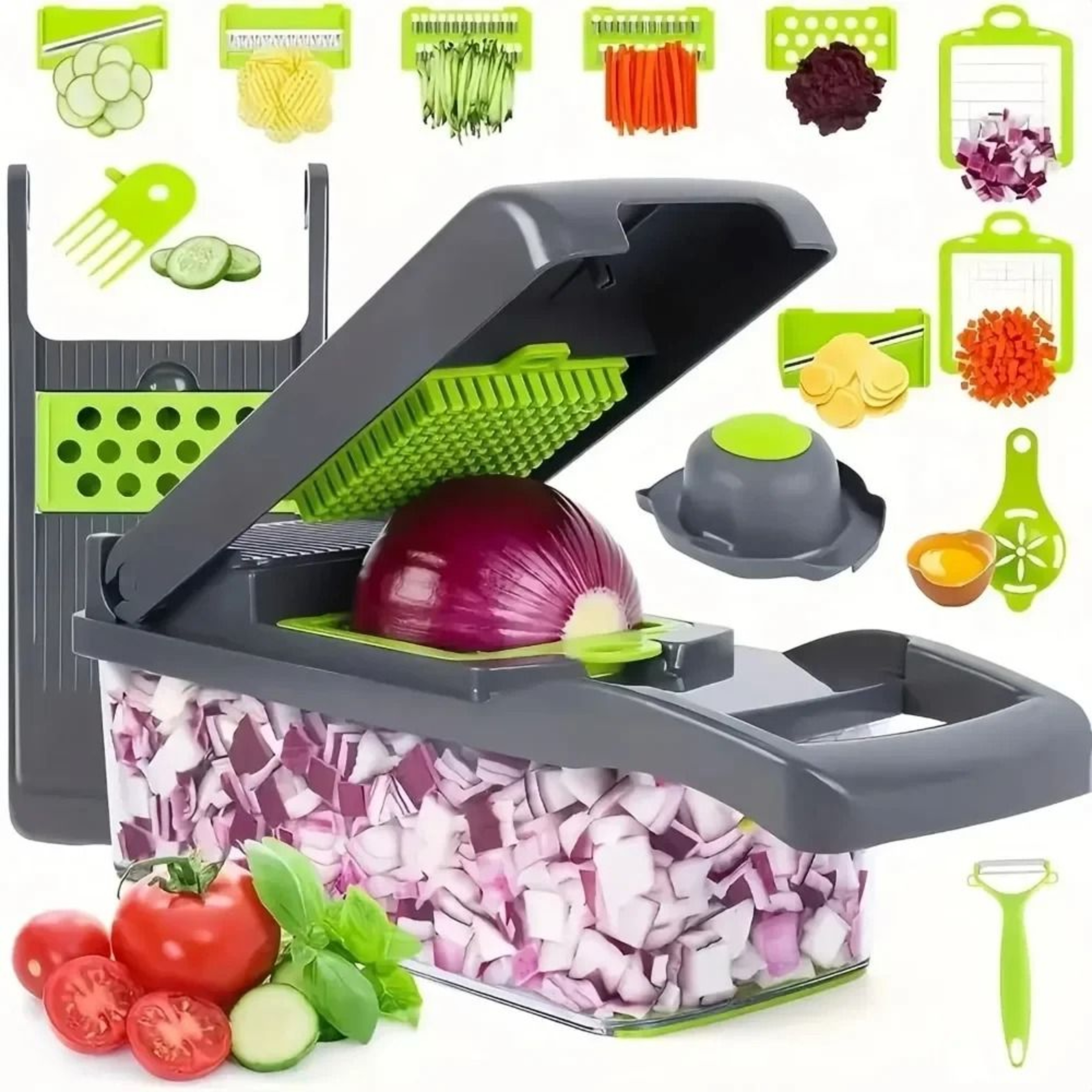 Multifunctional Vegetable Chopper And Slicer With Handle And Drain Basket 0