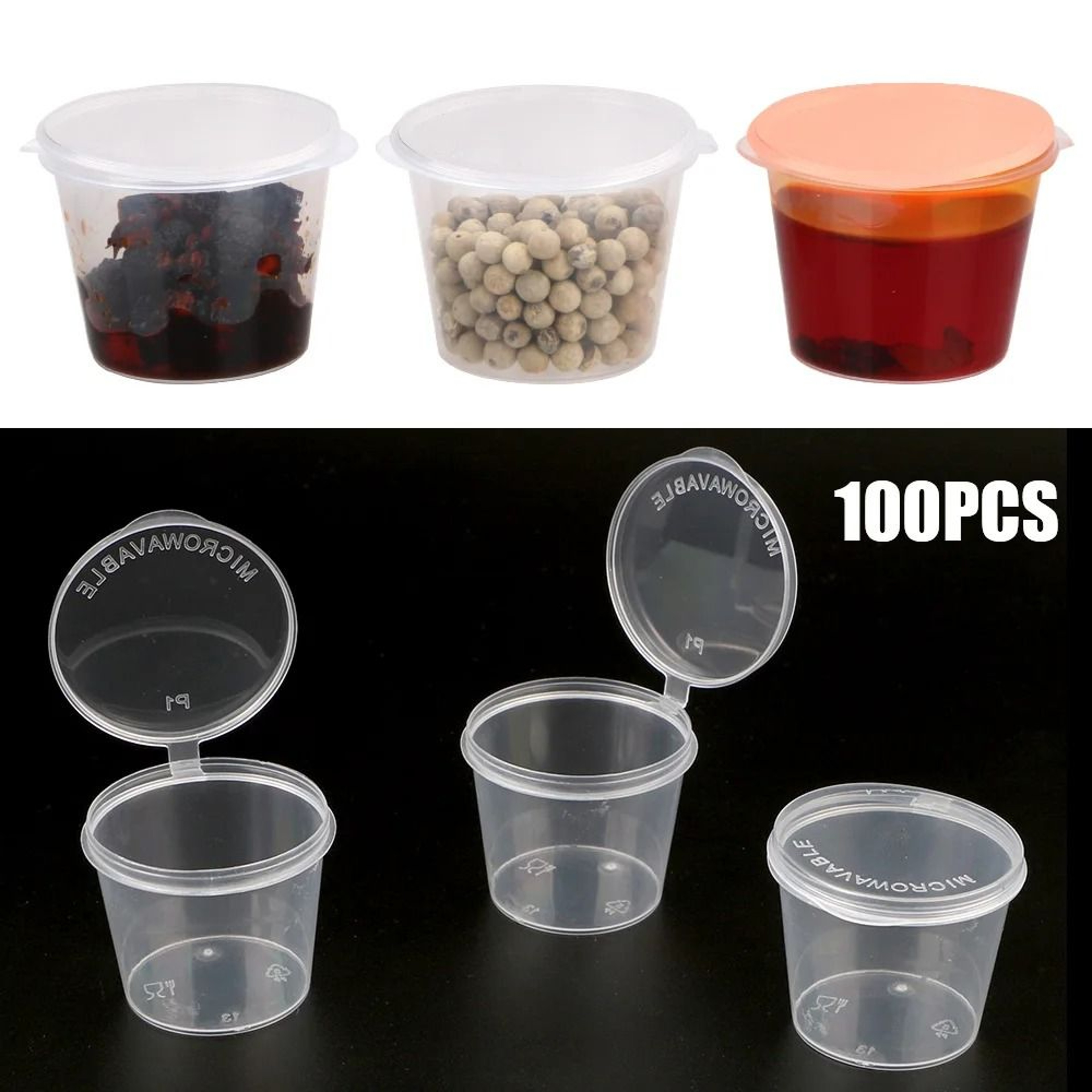 Plastic Disposable Sauce Cups With Lids 100 Pack 0
