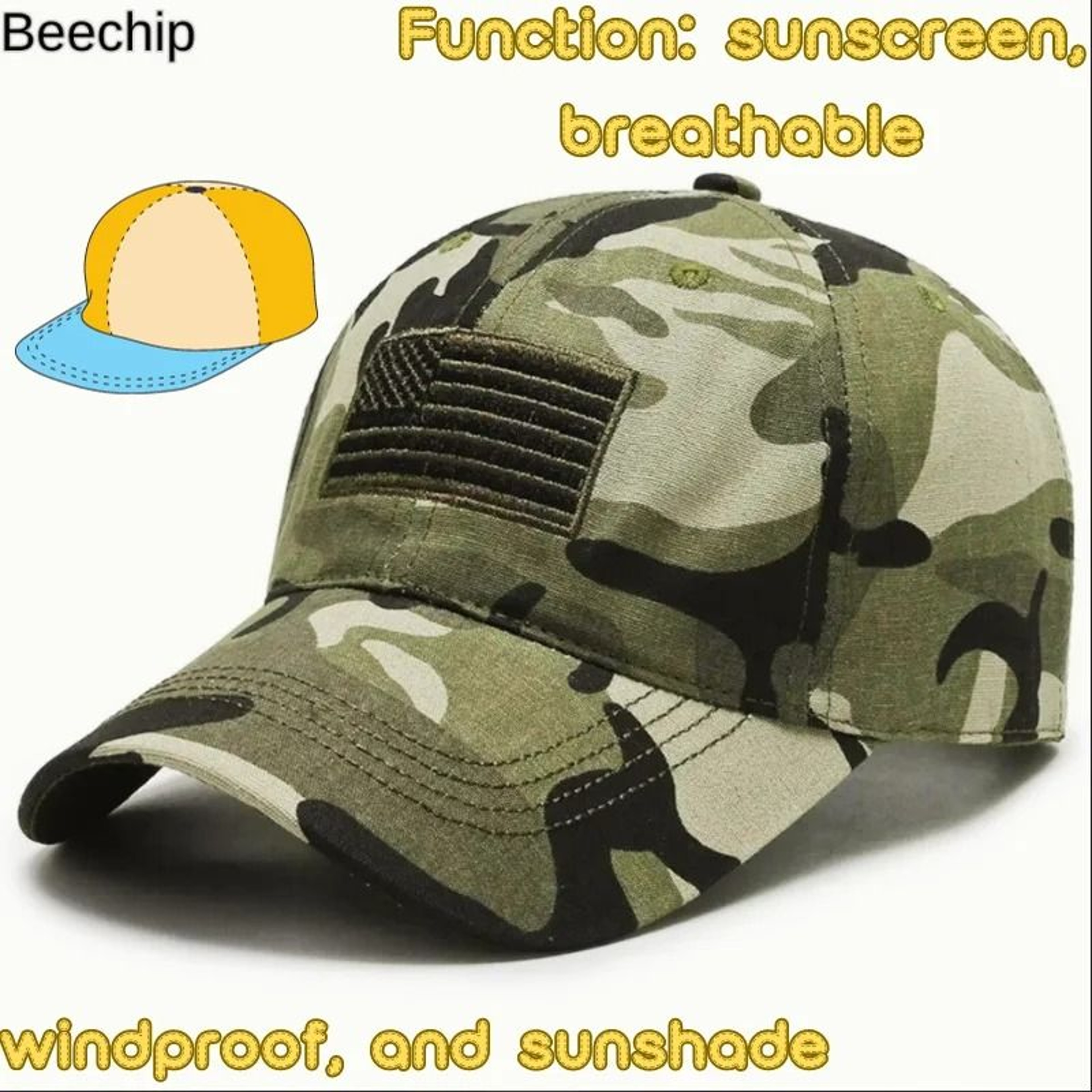 Mens Outdoor Sun Protection Camo Baseball Hat 0